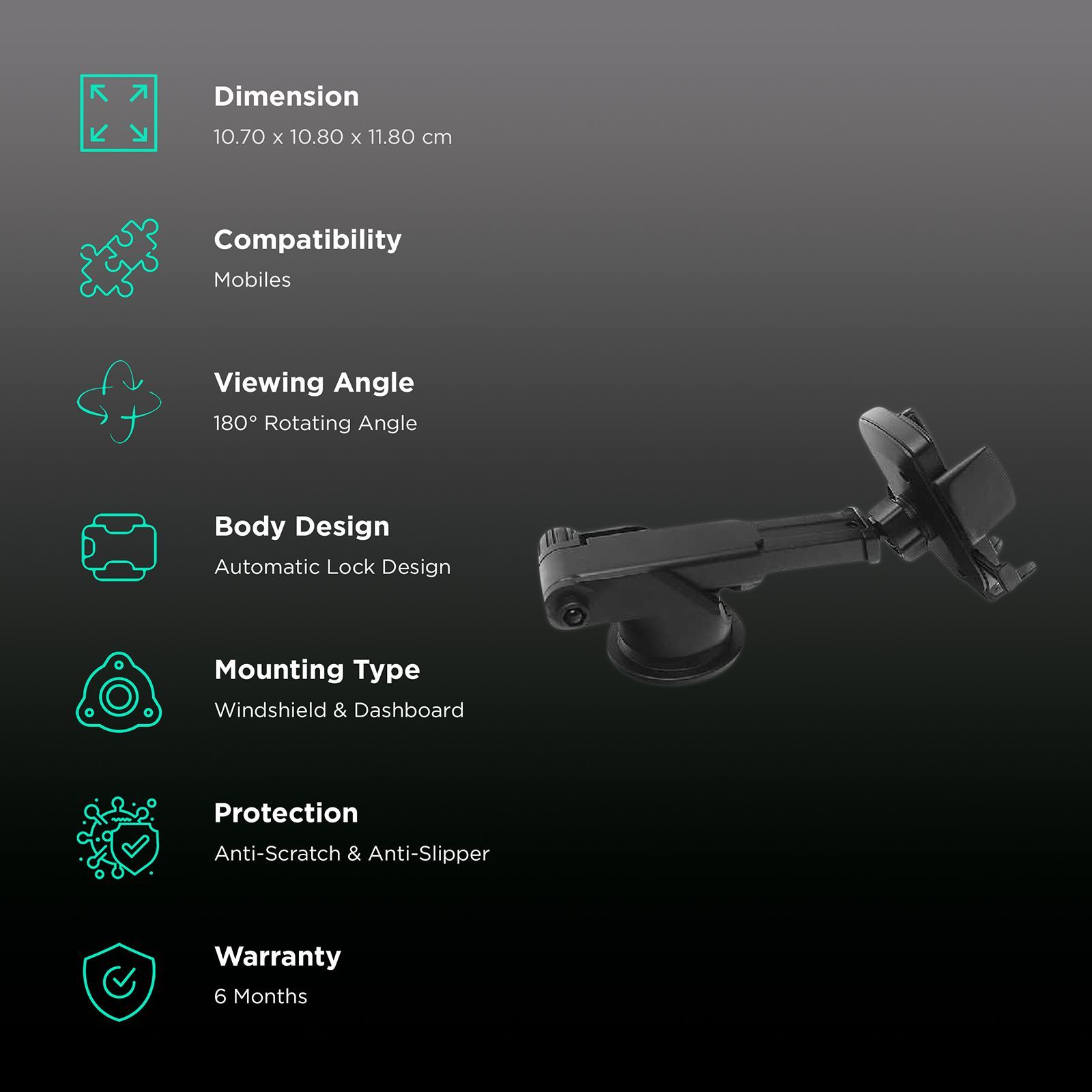 in base Bracket 02 Windshield and DashboardMobile Holder (Adjustable Angle View, IB-1083, Black)_2