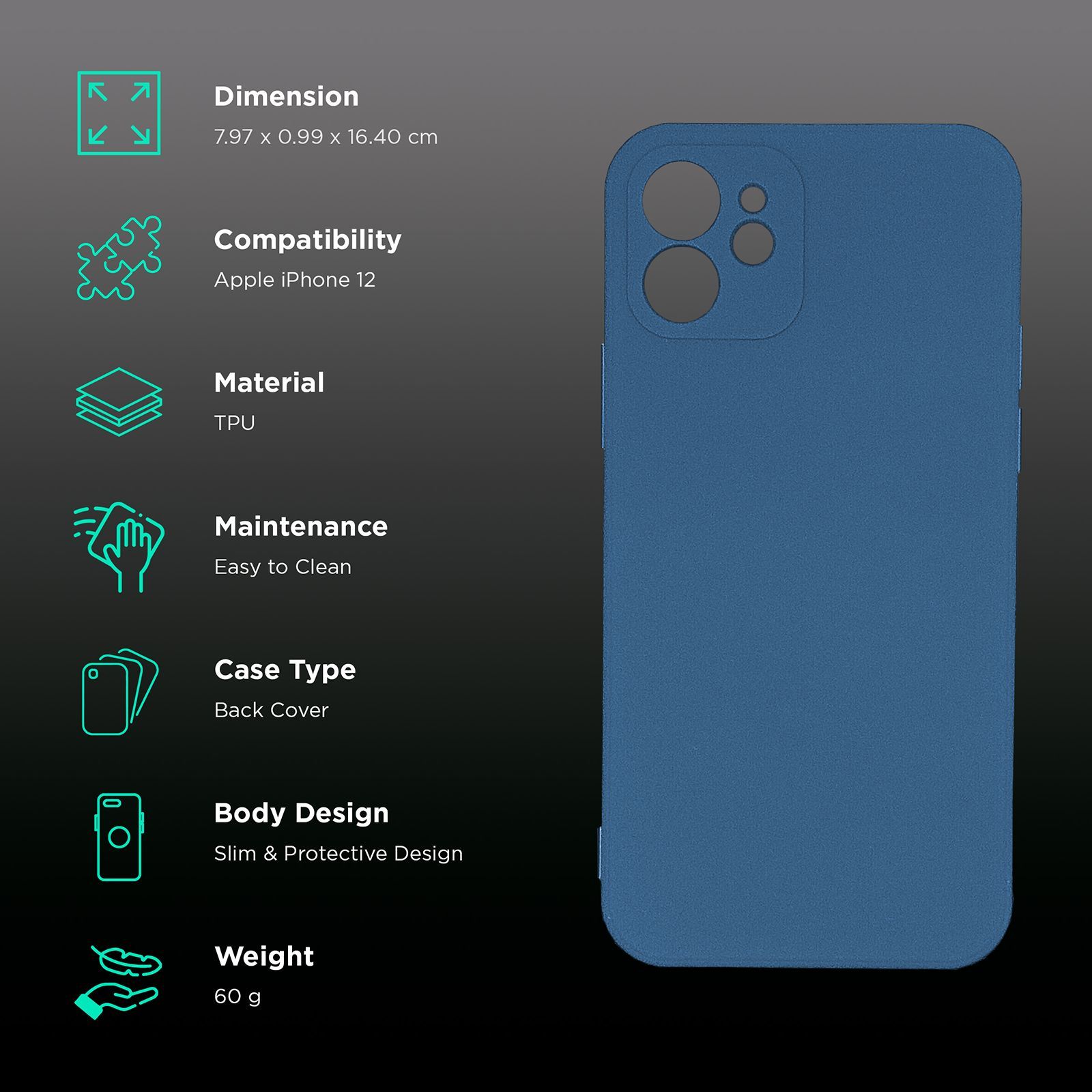 soundREVO C012 TPU Back Cover for Apple iPhone 12 (Camera Protection,, Blue)_2