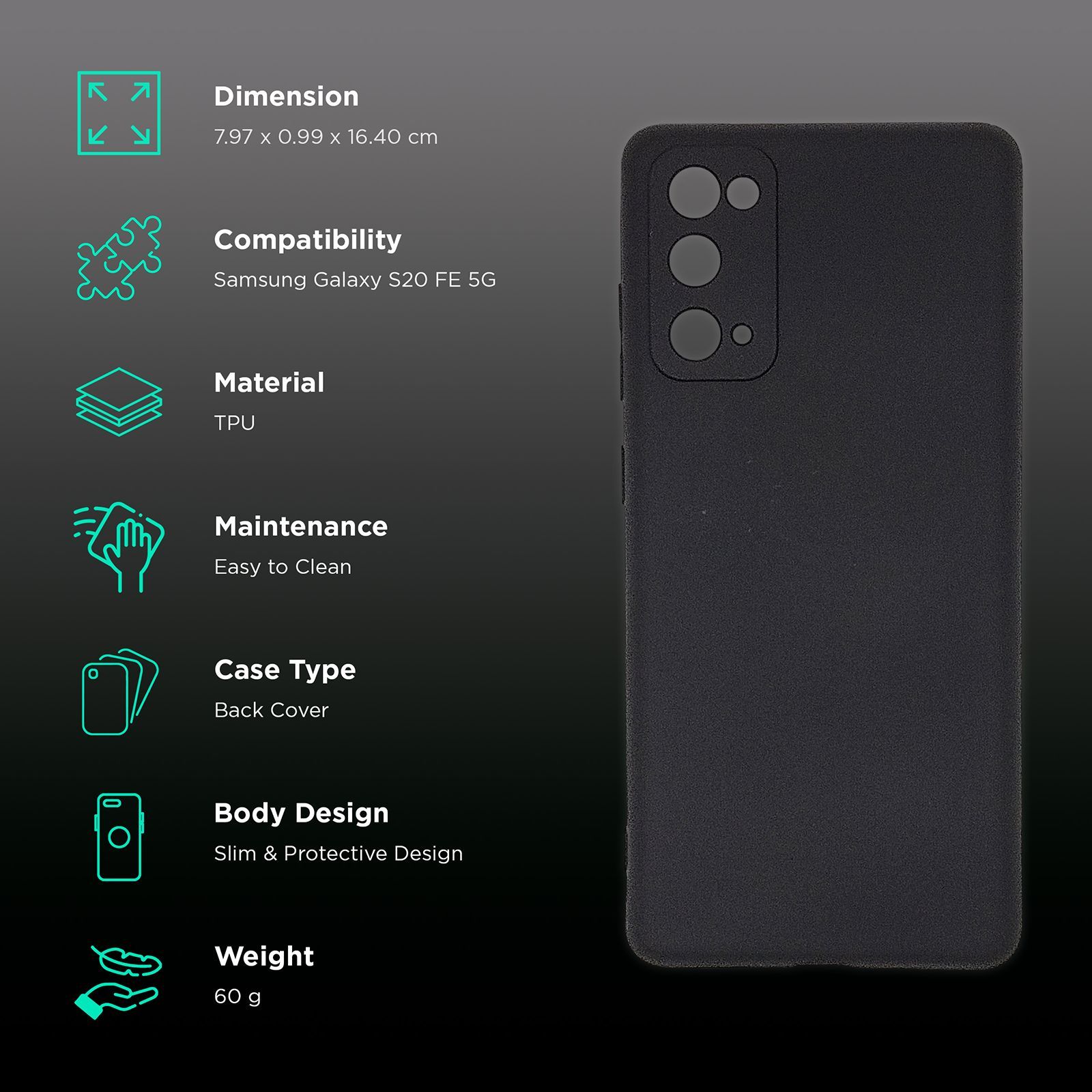 soundREVO C020FE TPU Back Cover for Samsung Galaxy S20 FE 5G (Camera Protection,, Black)_2