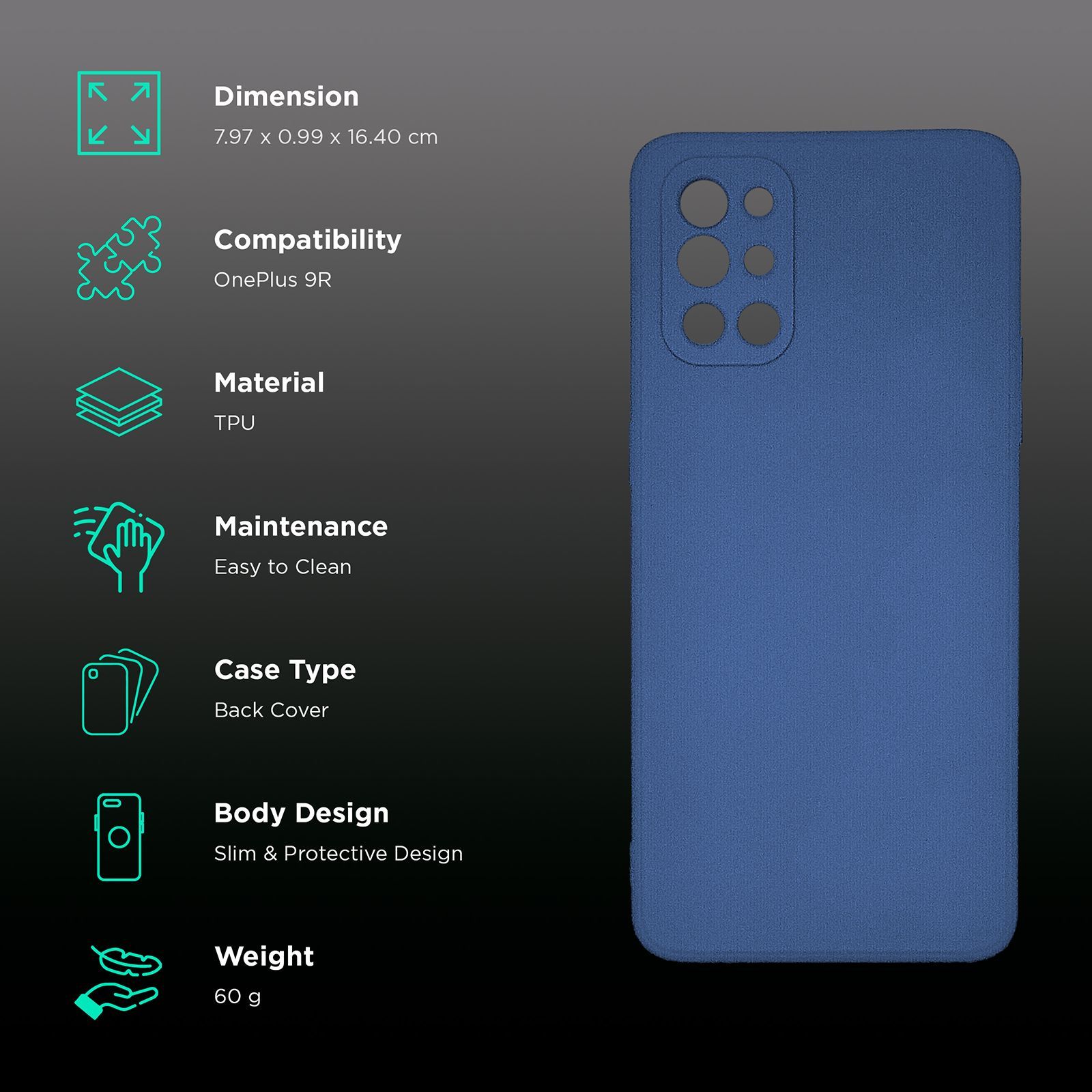 soundREVO C019R TPU Back Cover for OnePlus 9R (Camera Protection,, Blue)_2