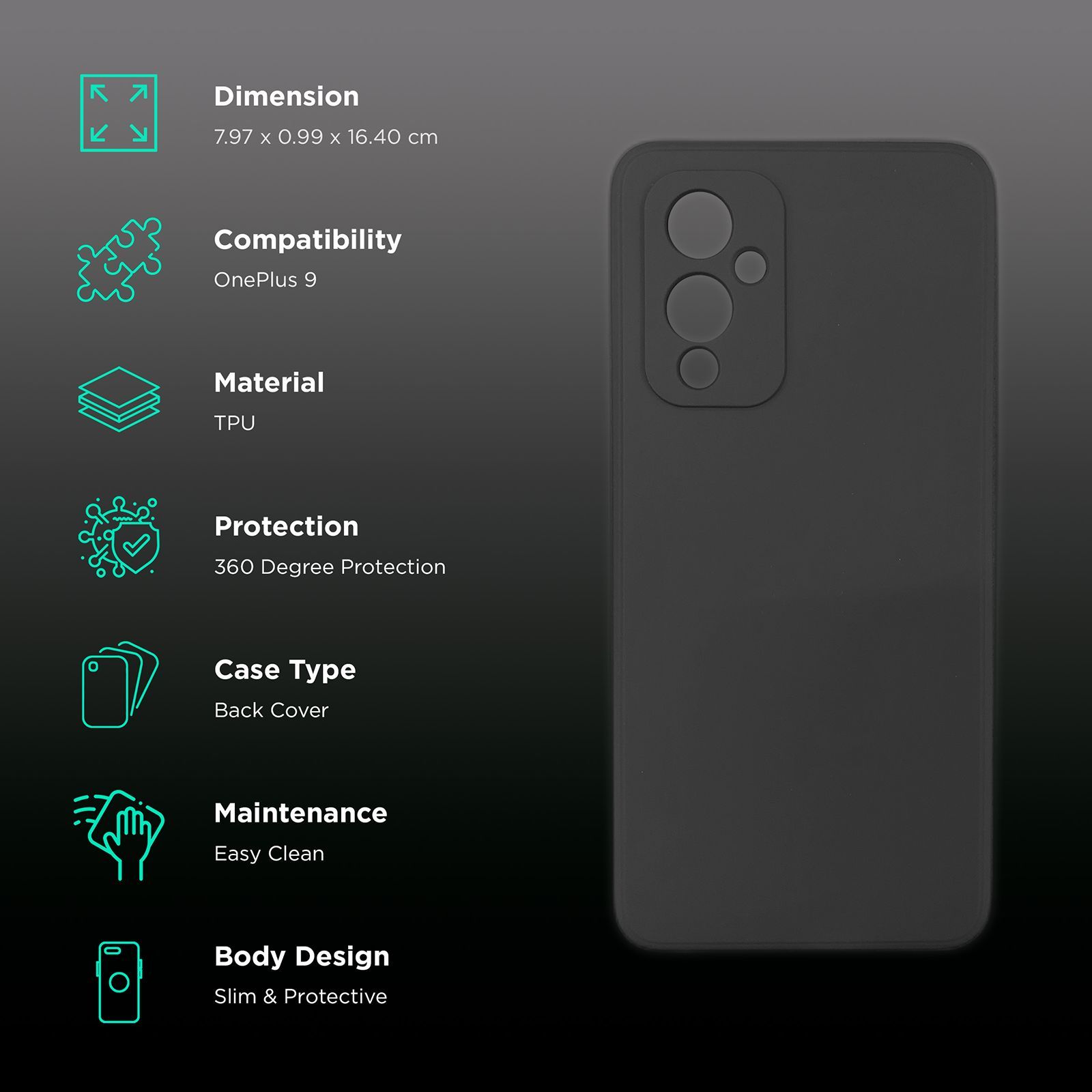 soundREVO C019 TPU Back Cover for OnePlus 9 (Anti Fingerprint, Black)_2