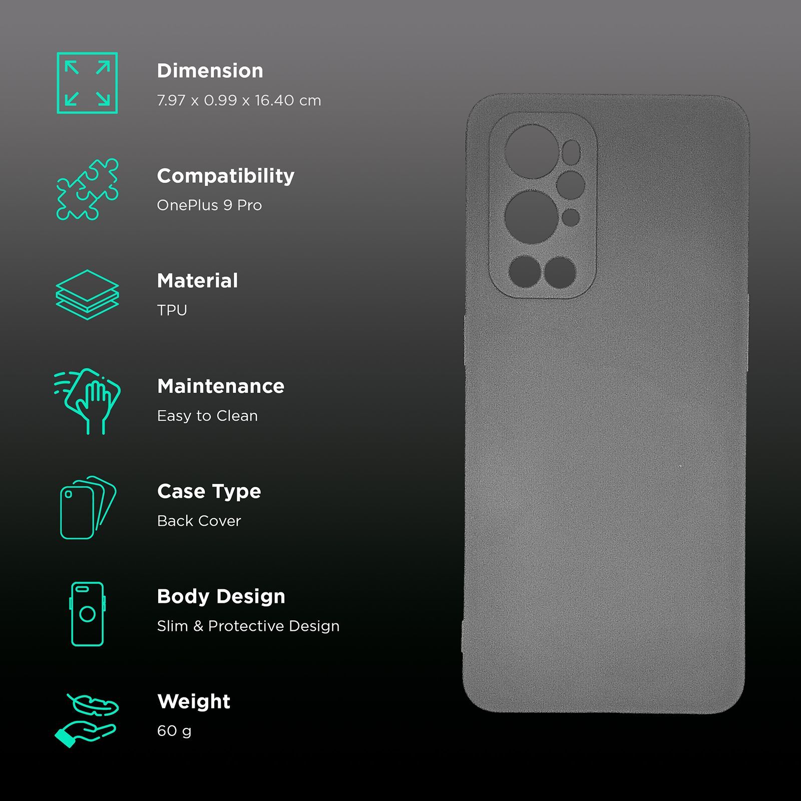 soundREVO C019P TPU Back Cover for OnePlus 9 Pro (Camera Protection,, Grey)_2