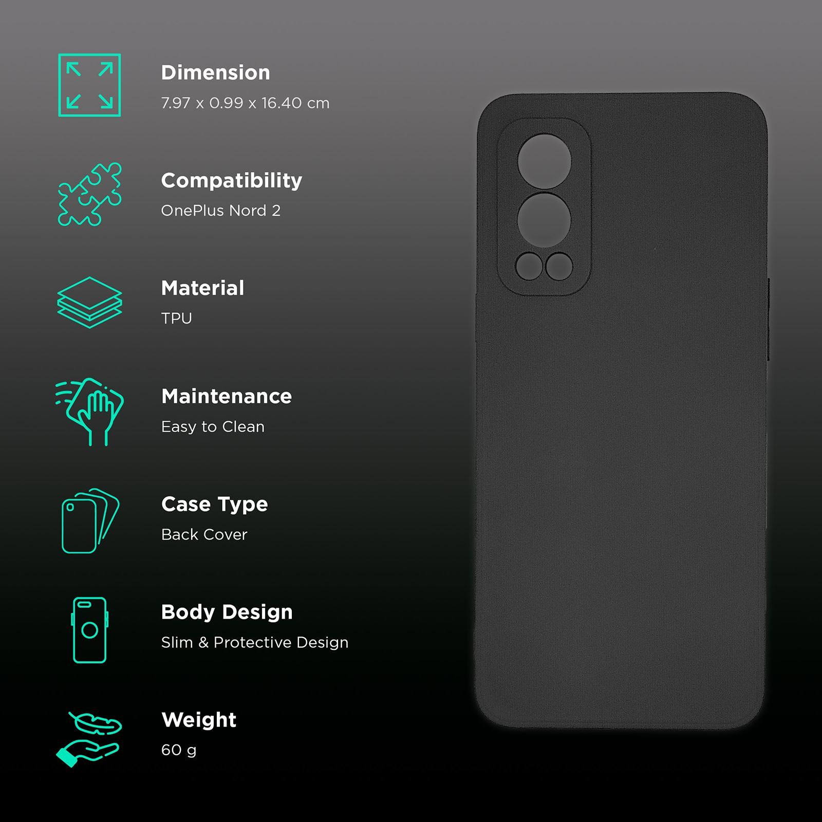 soundREVO C01N2 TPU Back Cover for OnePlus Nord 2 (Camera Protection,, Black)_2