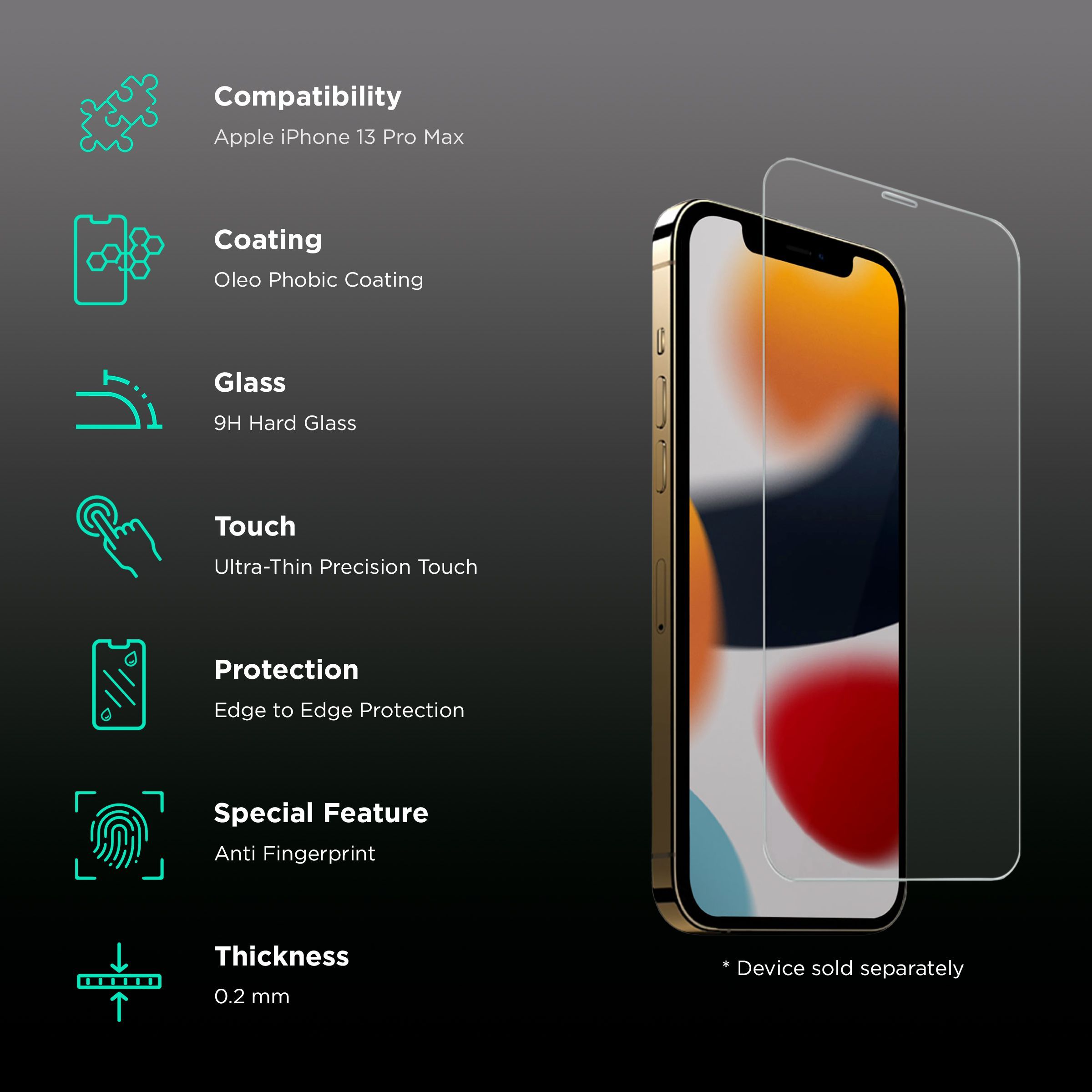 HYPHEN DEFENDR Tempered Glass for Apple iPhone 13 Pro Max (Antibacterial Glass)_3