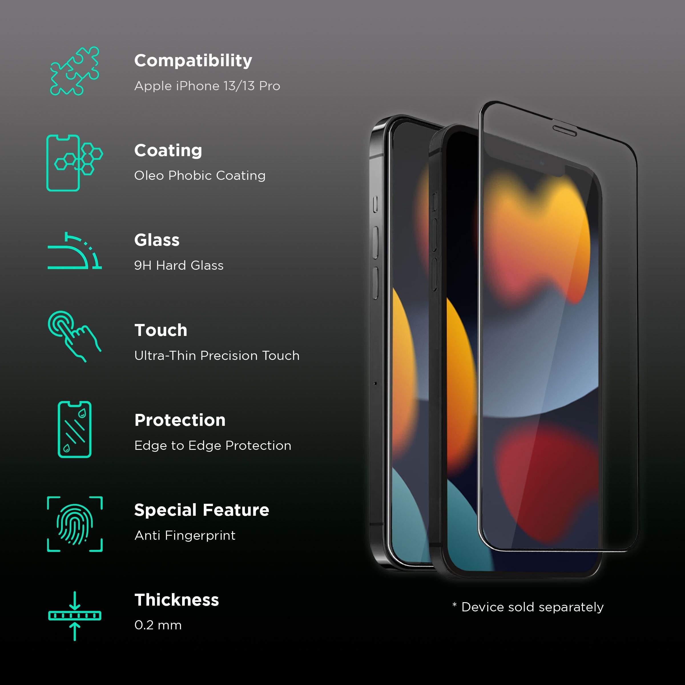 HYPHEN DEFENDR Tempered Glass for Apple iPhone 13 Pro (Antibacterial Glass)_3