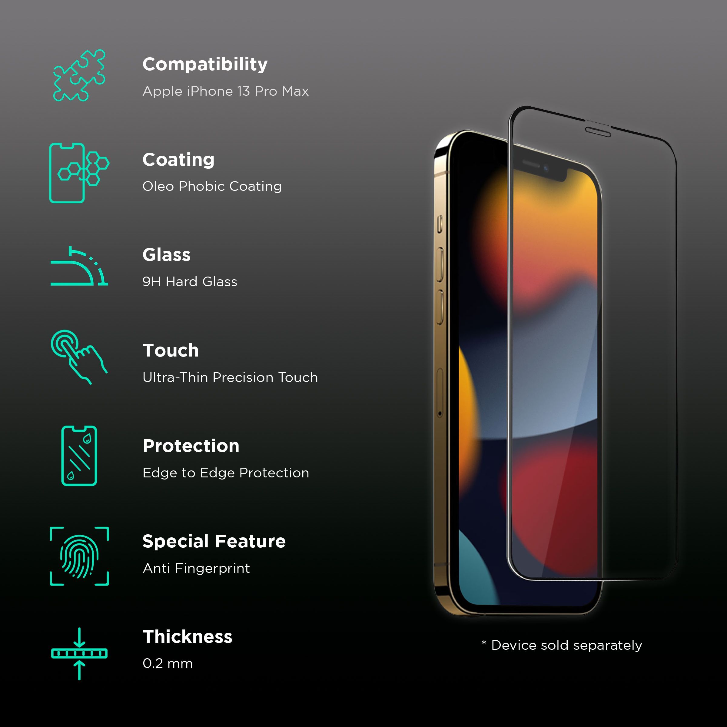 HYPHEN DEFENDR Tempered Glass for Apple iPhone 13 Pro Max (Scratch Protection)_3