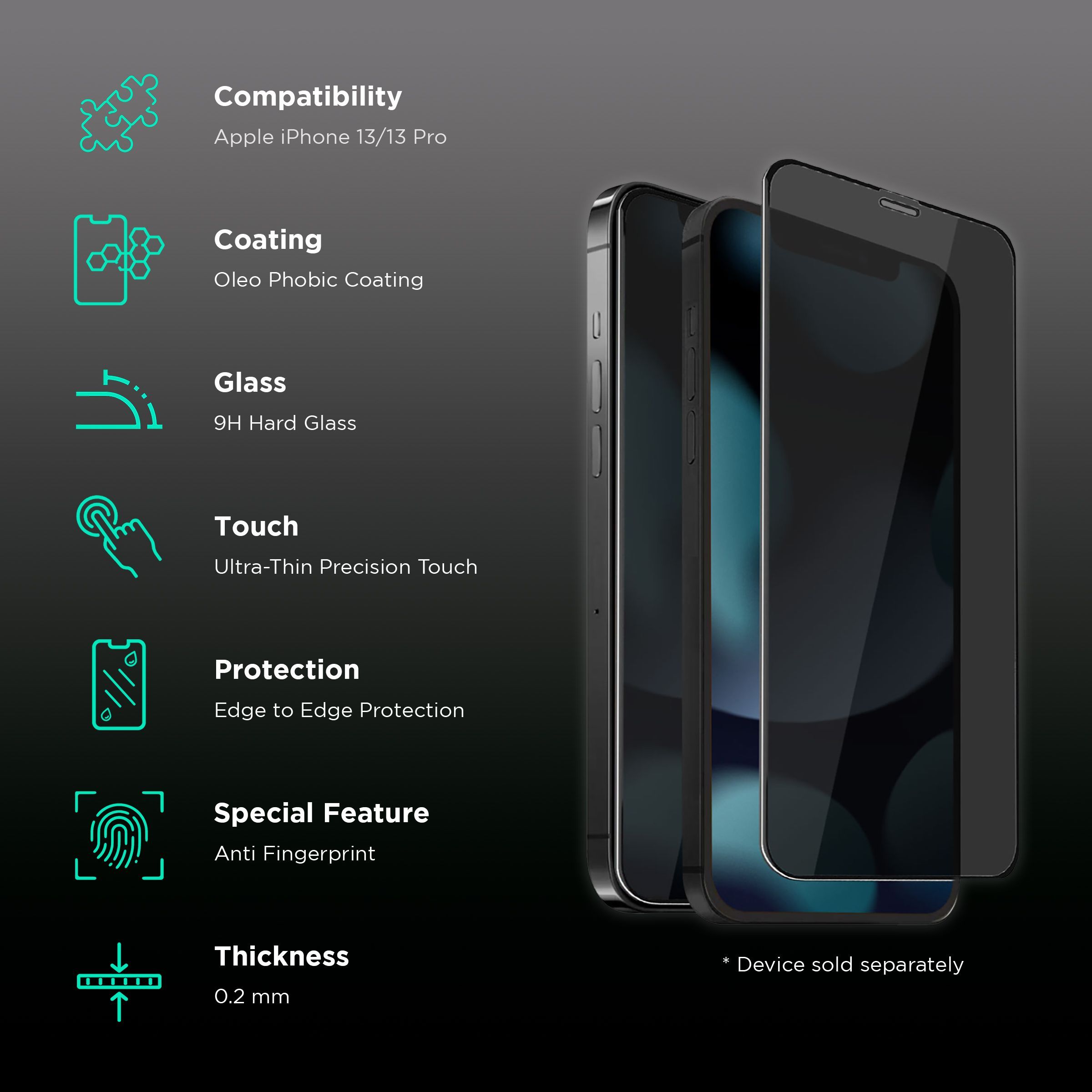 HYPHEN DEFENDR Tempered Glass for Apple iPhone 13 Pro (Ultra-Thin Precision Touch)_3