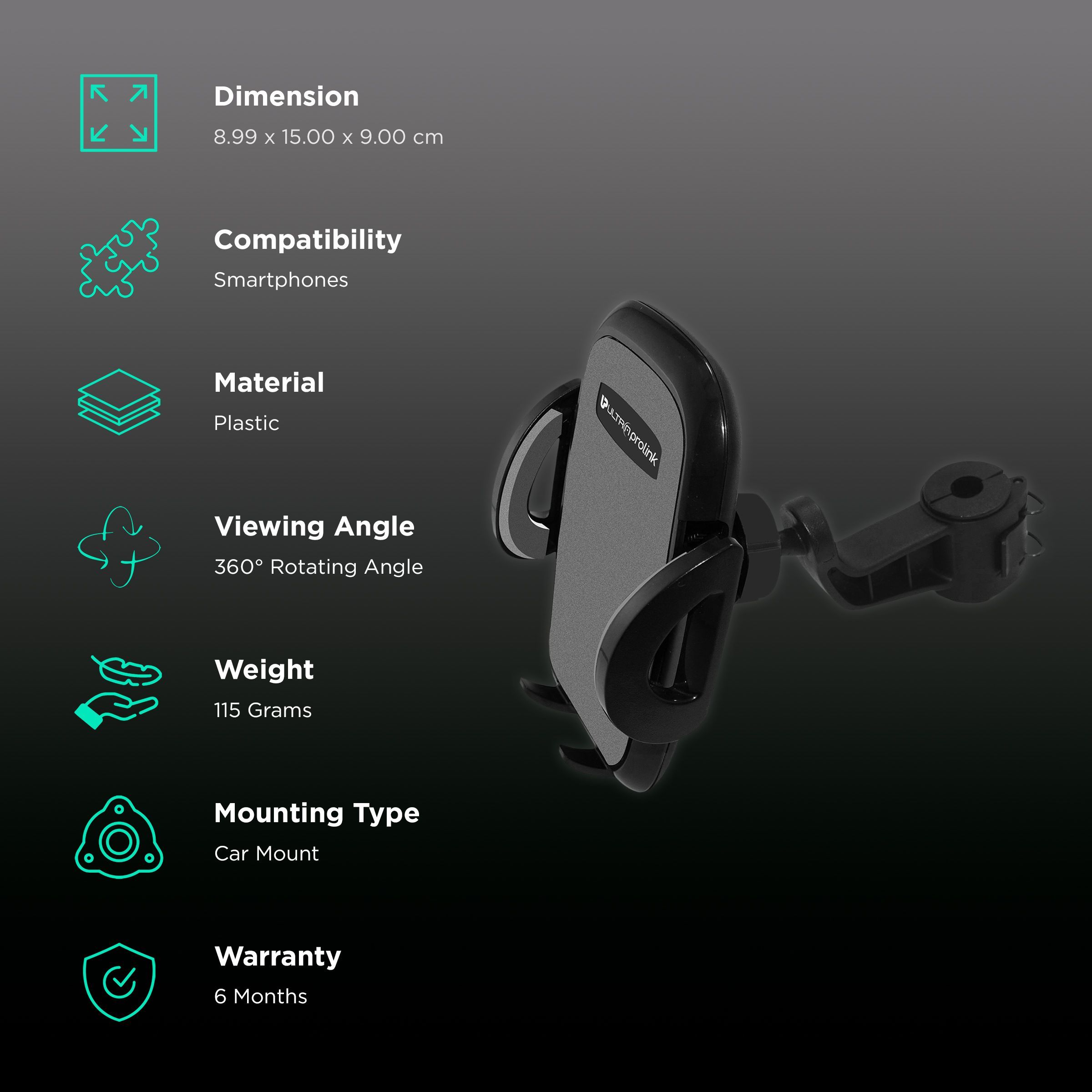 ultraprolink Headrest Windshield Mobile Holder (Universal Car Headrest Mount, UM0087, Grey)_3