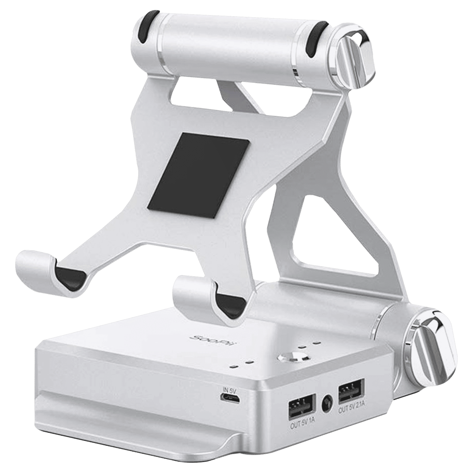 Soopi Stand for Mobiles and Tablets (Built-In 5000mAh Powerbank, Bluetooth Speaker, PH02, Silver)_1