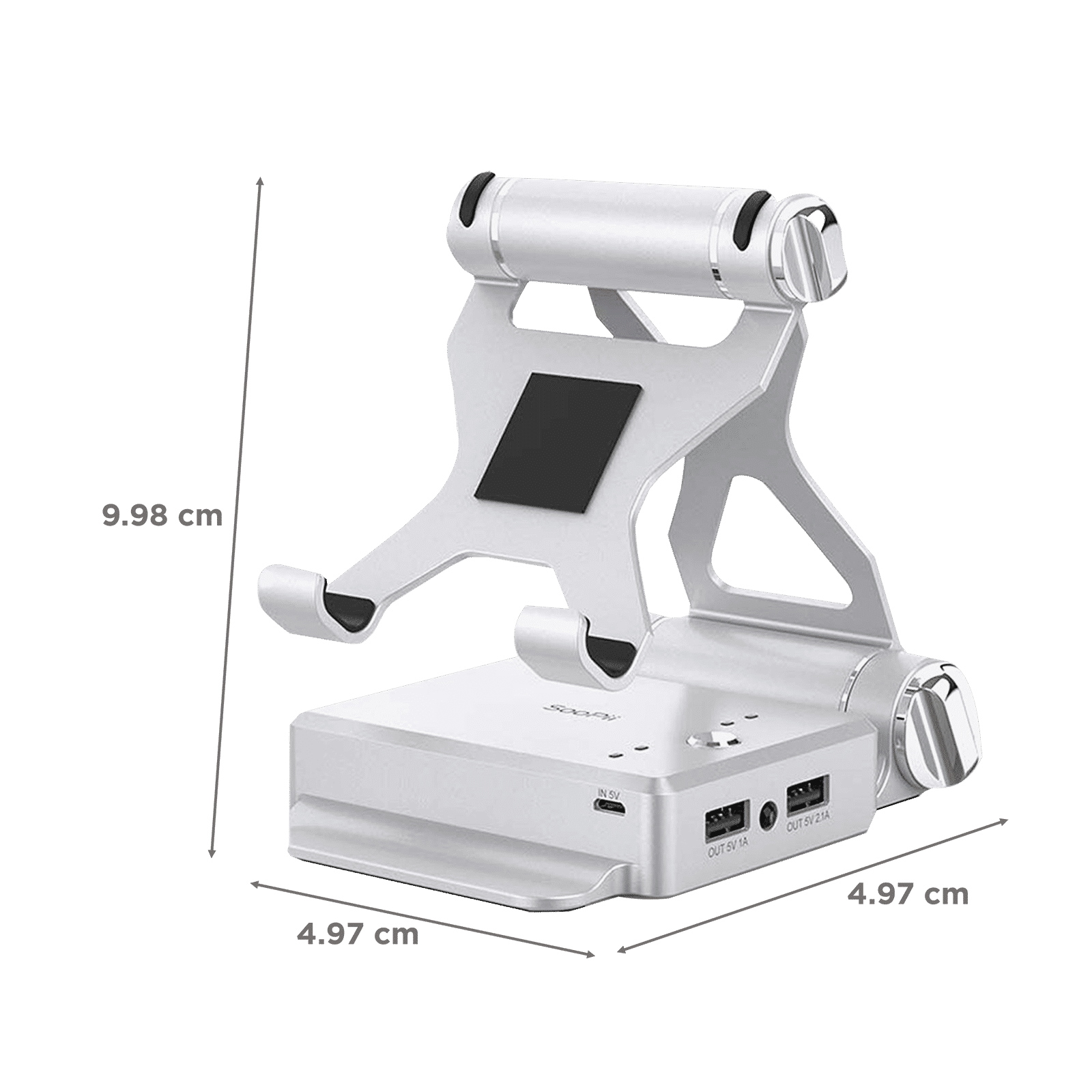 Soopi Stand for Mobiles and Tablets (Built-In 5000mAh Powerbank, Bluetooth Speaker, PH02, Silver)_2