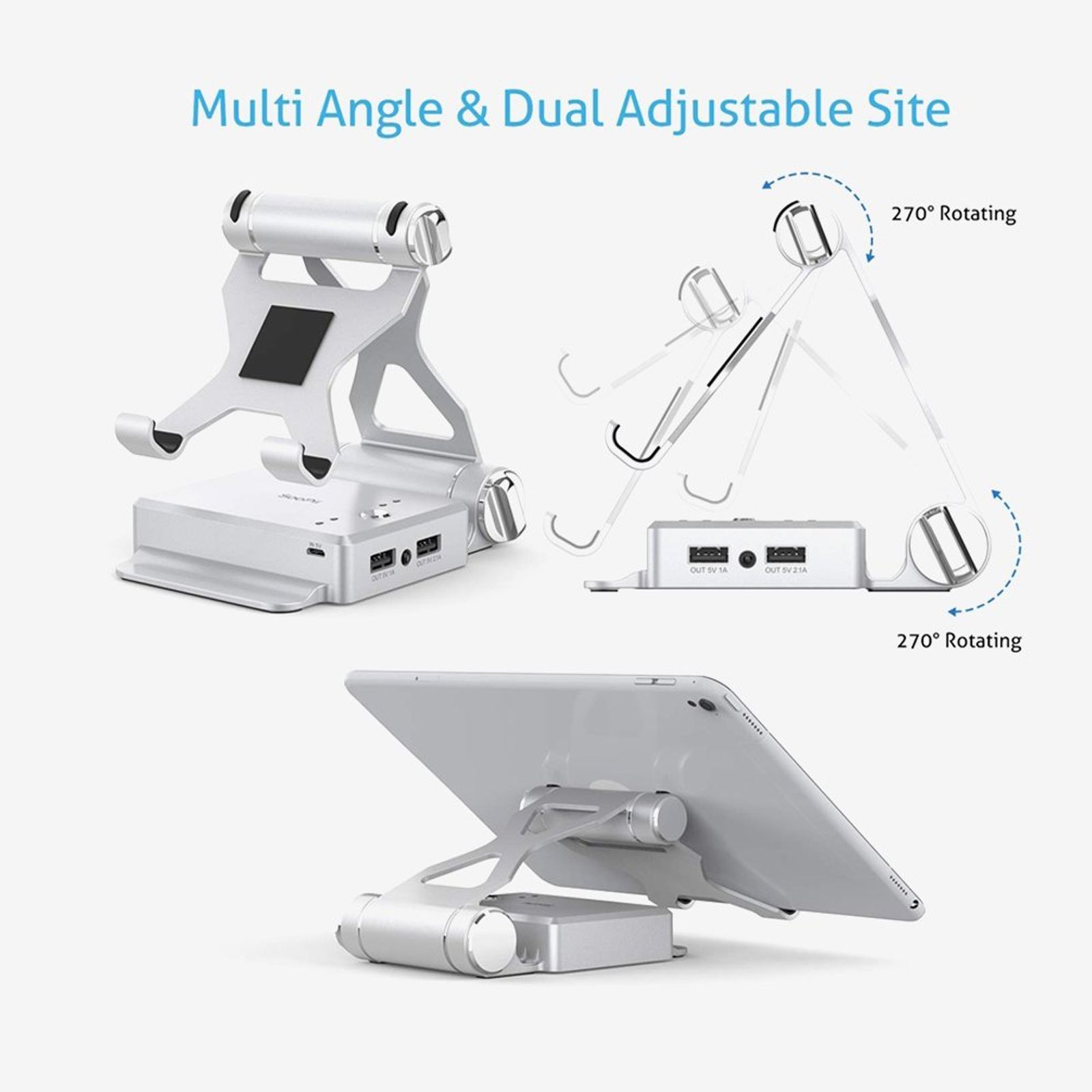 Soopi Stand for Mobiles and Tablets (Built-In 5000mAh Powerbank, Bluetooth Speaker, PH02, Silver)_5