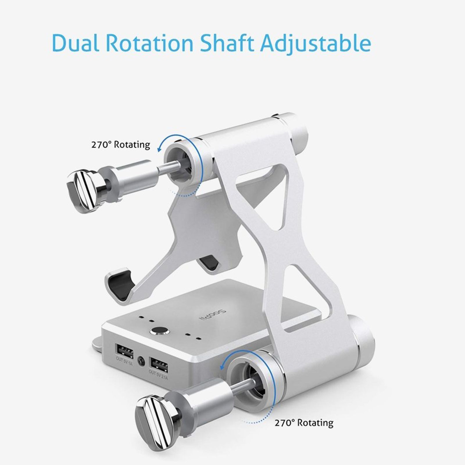 Soopi Stand for Mobiles and Tablets (Built-In 5000mAh Powerbank, Bluetooth Speaker, PH02, Silver)_7