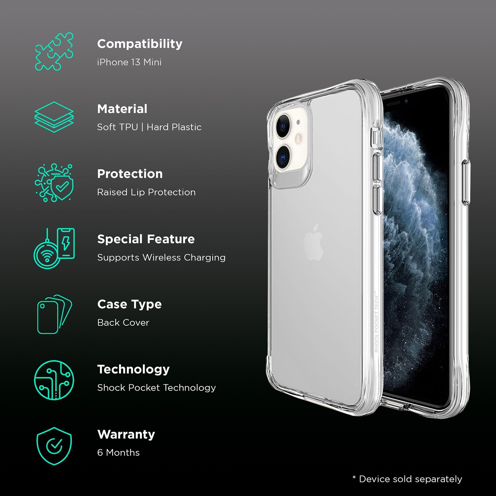 stuffcool Aktion Hard/Soft TPU Back Case for Apple iPhone 13 Mini (Wireless Charging Support, Clear)_2