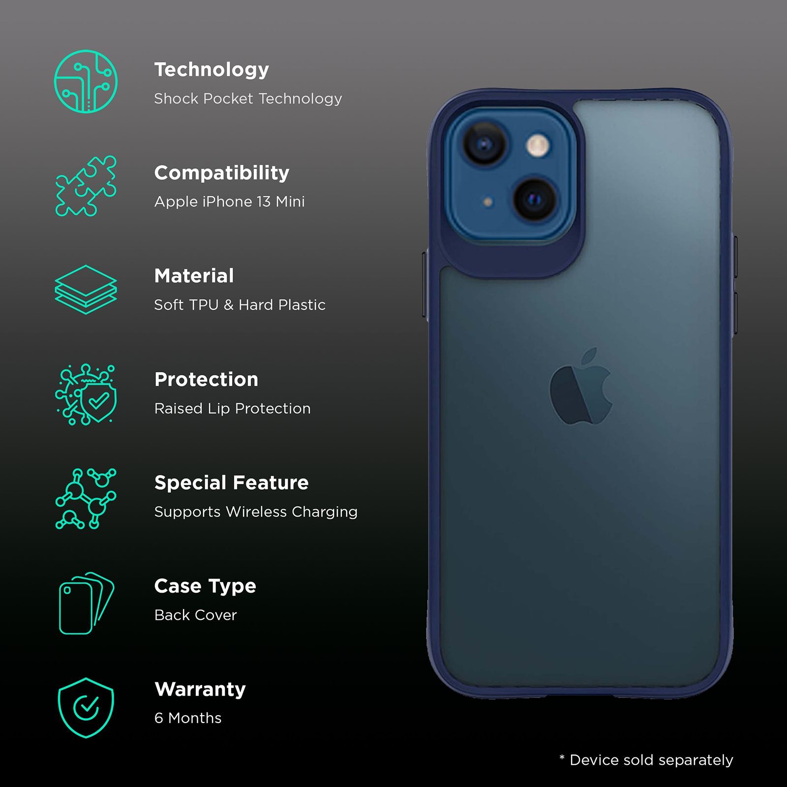 stuffcool Aktion TPU Back Cover for Apple iPhone 13 Mini (Shock Pocket Technology, Blue)_2