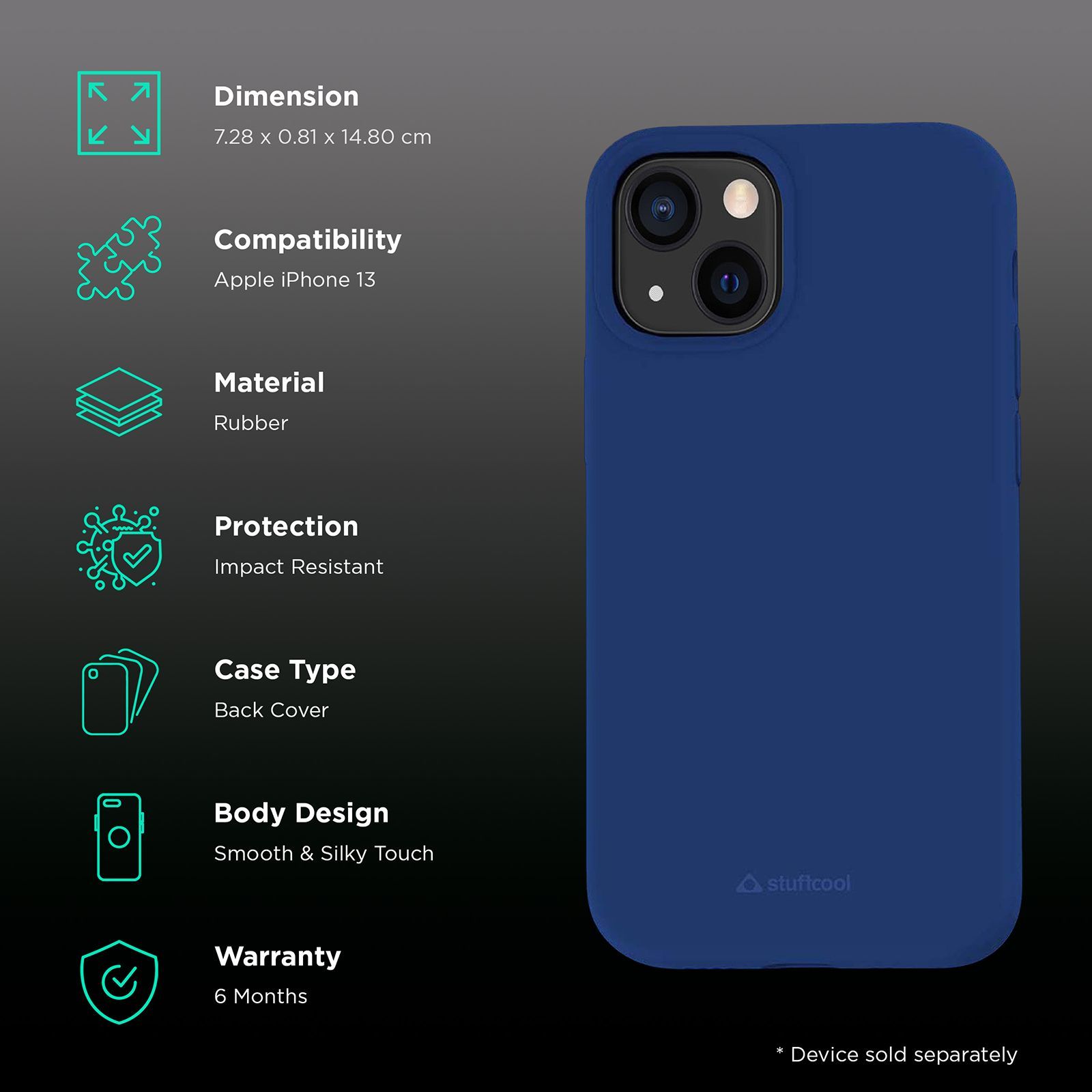 stuffcool Silo Soft and Smooth Rubber Back Cover for Apple iPhone 13 (Camera Protection, Navy) stuffcool Silo Soft and Smooth Rubber Back Cover for Apple iPhone 13 (Camera Protection, Navy)_2