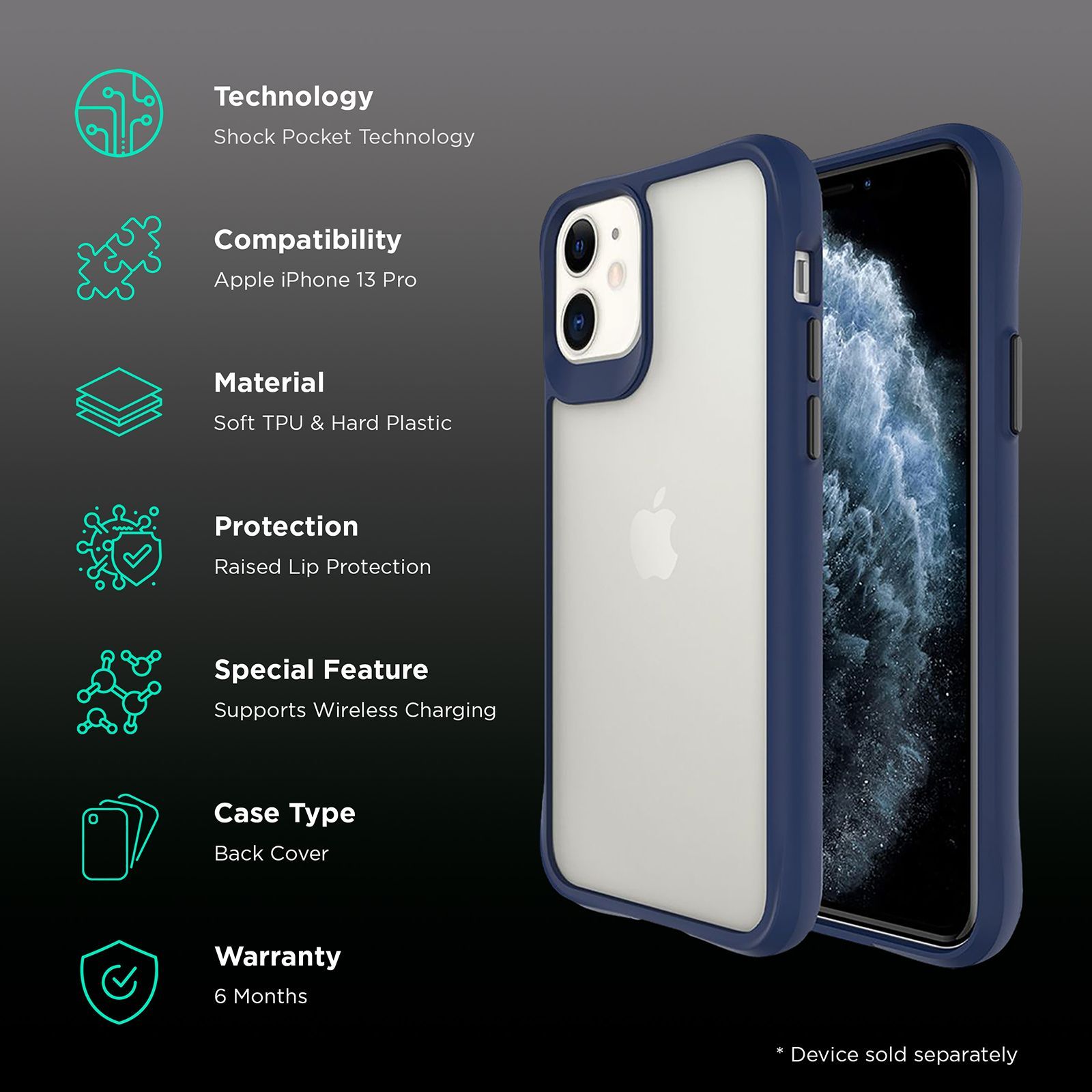 stuffcool Aktion TPU Back Cover for Apple iPhone 13 Pro (Shock Pocket Technology, Blue)_2