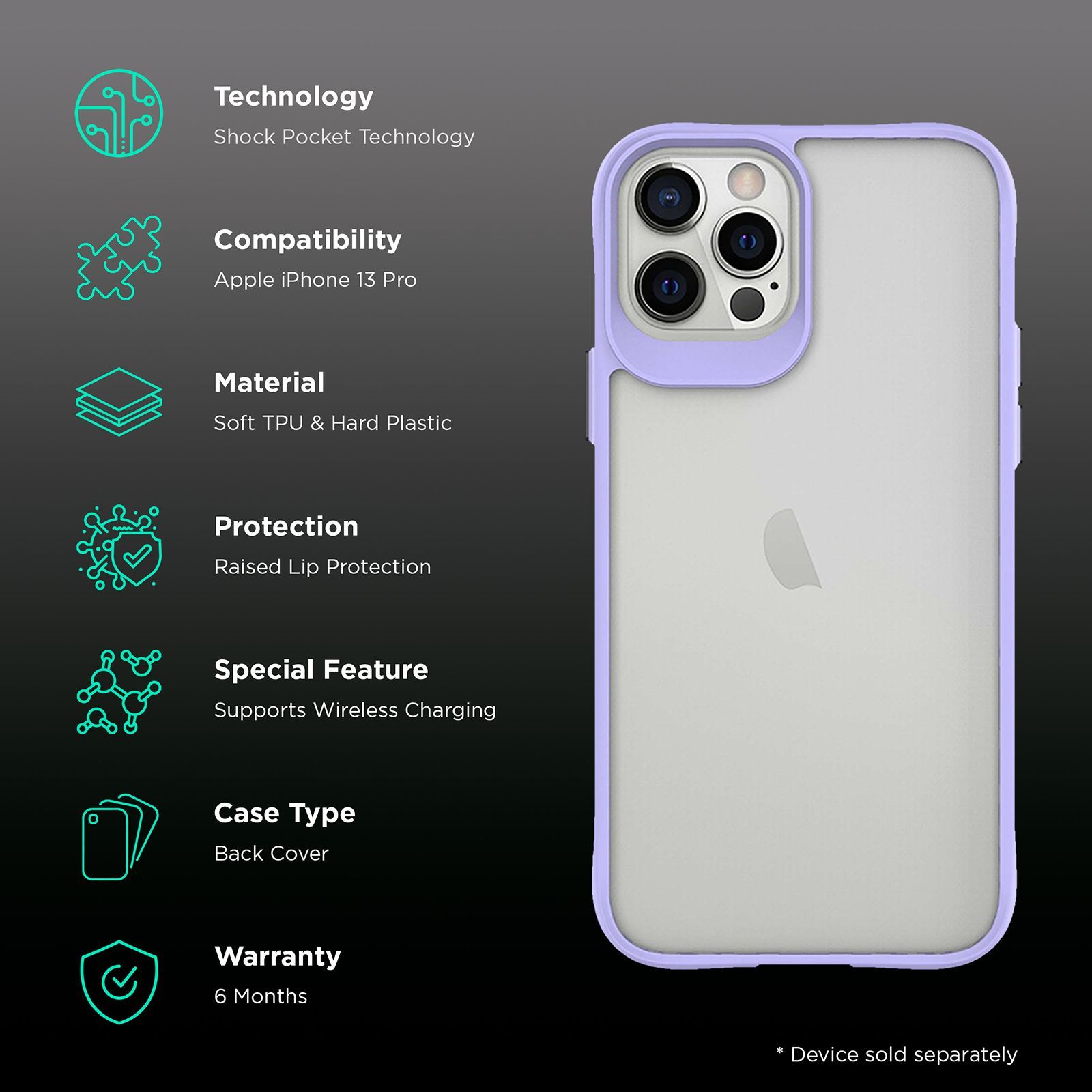 stuffcool Aktion TPU Back Cover for Apple iPhone 13 Pro (Shock Pocket Technology, Purple)_2