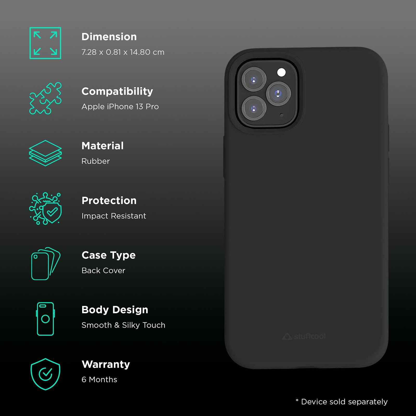 stuffcool Silo Soft and Smooth Rubber Back Cover for Apple iPhone 13 Pro (Camera Protection, Black) stuffcool Silo Soft and Smooth Rubber Back Cover for Apple iPhone 13 Pro (Camera Protection, Black)_2