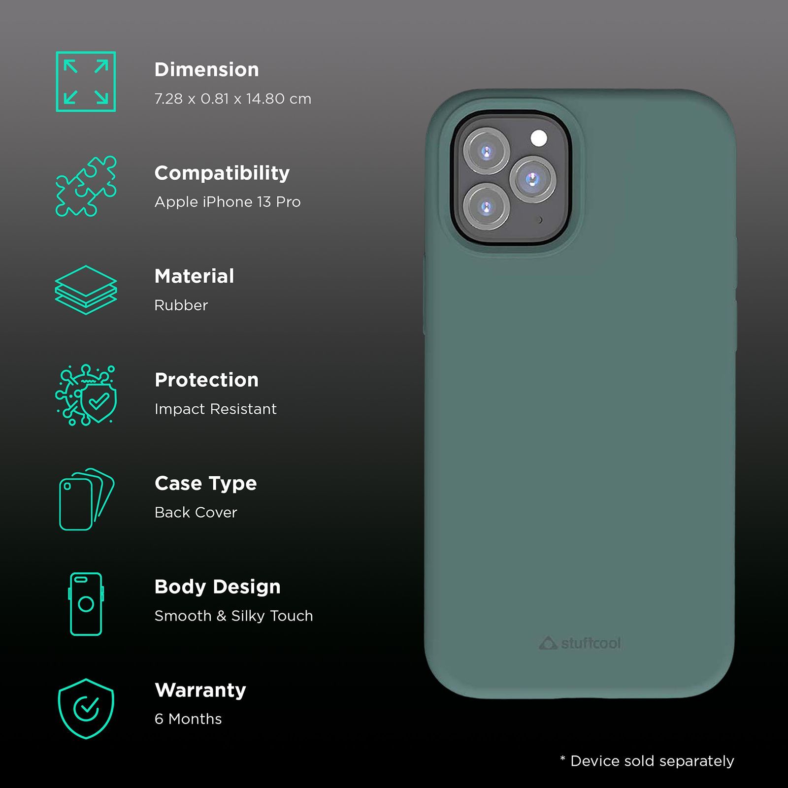 stuffcool Silo Soft and Smooth Rubber Back Cover for Apple iPhone 13 Pro (Camera Protection, Green) stuffcool Silo Soft and Smooth Rubber Back Cover for Apple iPhone 13 Pro (Camera Protection, Green)_2