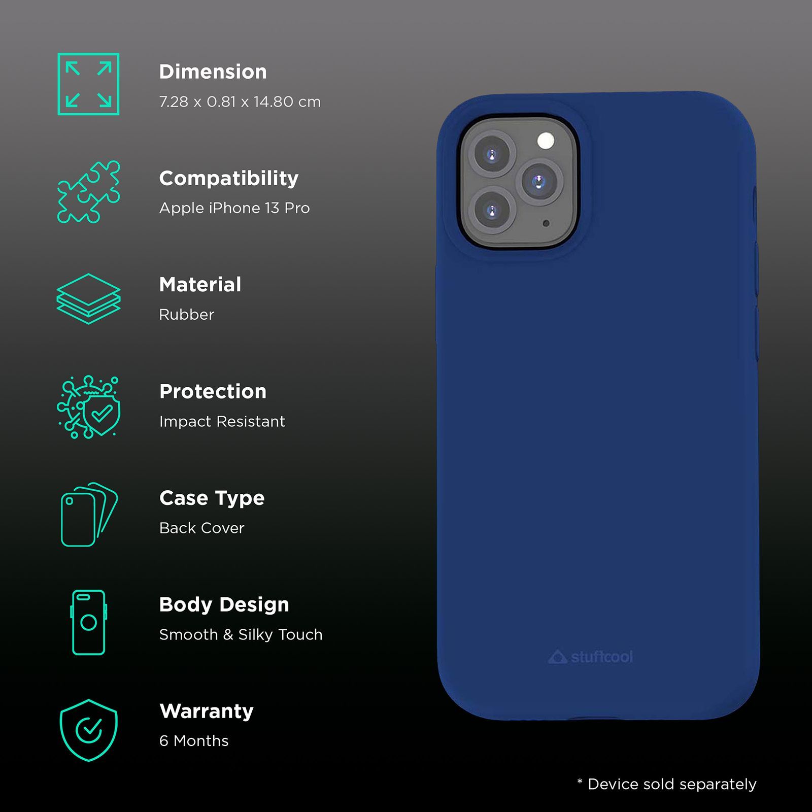 stuffcool Silo Soft and Smooth Rubber Back Cover for Apple iPhone 13 Pro (Camera Protection, Navy) stuffcool Silo Soft and Smooth Rubber Back Cover for Apple iPhone 13 Pro (Camera Protection, Navy)_2