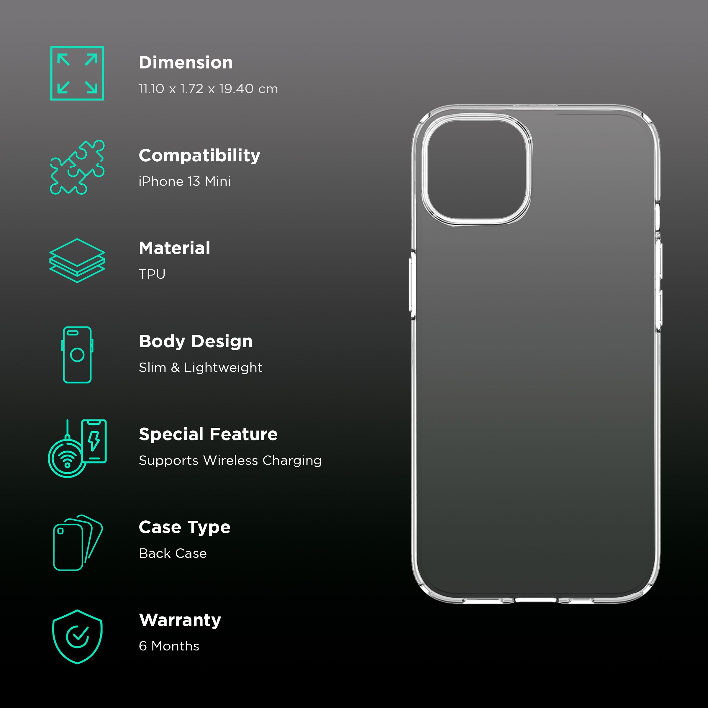 spigen ACS03347 Hard TPU Back Cover for Apple iPhone 13 Mini (Wireless Charging Compatible, Clear)_2