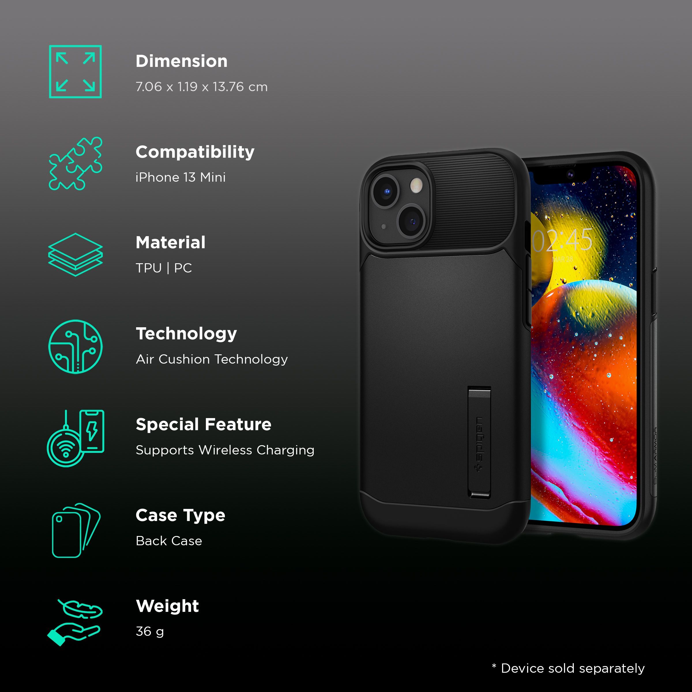 spigen Slim Armor TPU & Polycarbonate Back Cover for Apple iPhone 13 Mini (Wireless Charging Compatible, Black) spigen Slim Armor TPU & Polycarbonate Back Cover for Apple iPhone 13 Mini (Wireless Charging Compatible, Black)_2