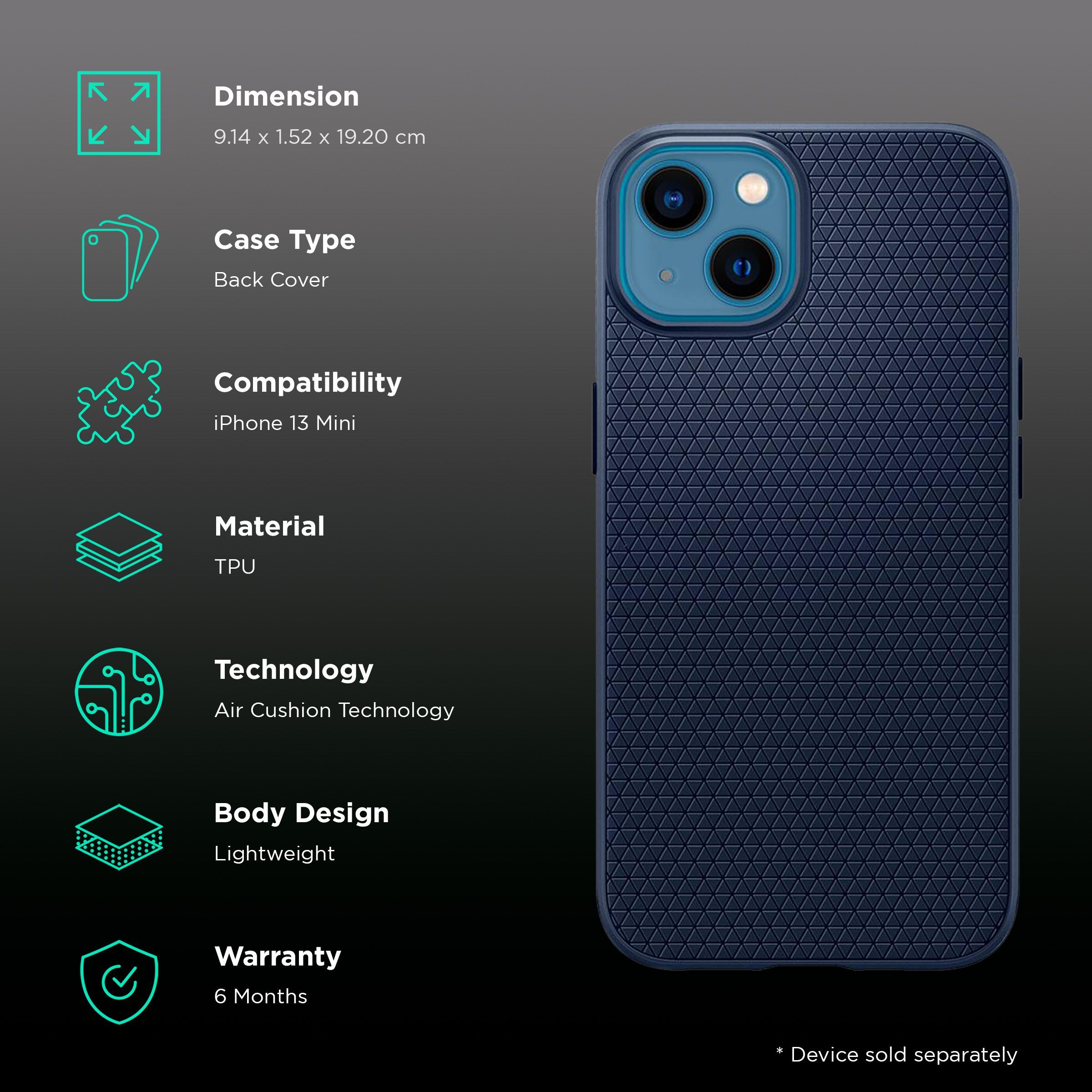 spigen Liquid Air TPU Back Cover for Apple iPhone 13 (Supports Wireless Charging, Navy Blue) spigen Liquid Air TPU Back Cover for Apple iPhone 13 (Supports Wireless Charging, Navy Blue)_2