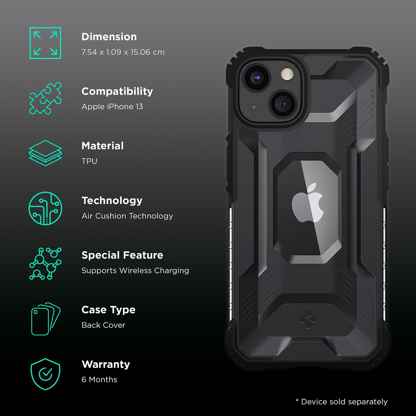 spigen Nitro Force TPU Back Case For iPhone 13 (Impact Resistance, ACS03547, Matte Black) spigen Nitro Force TPU Back Case For iPhone 13 (Impact Resistance, ACS03547, Matte Black)_2