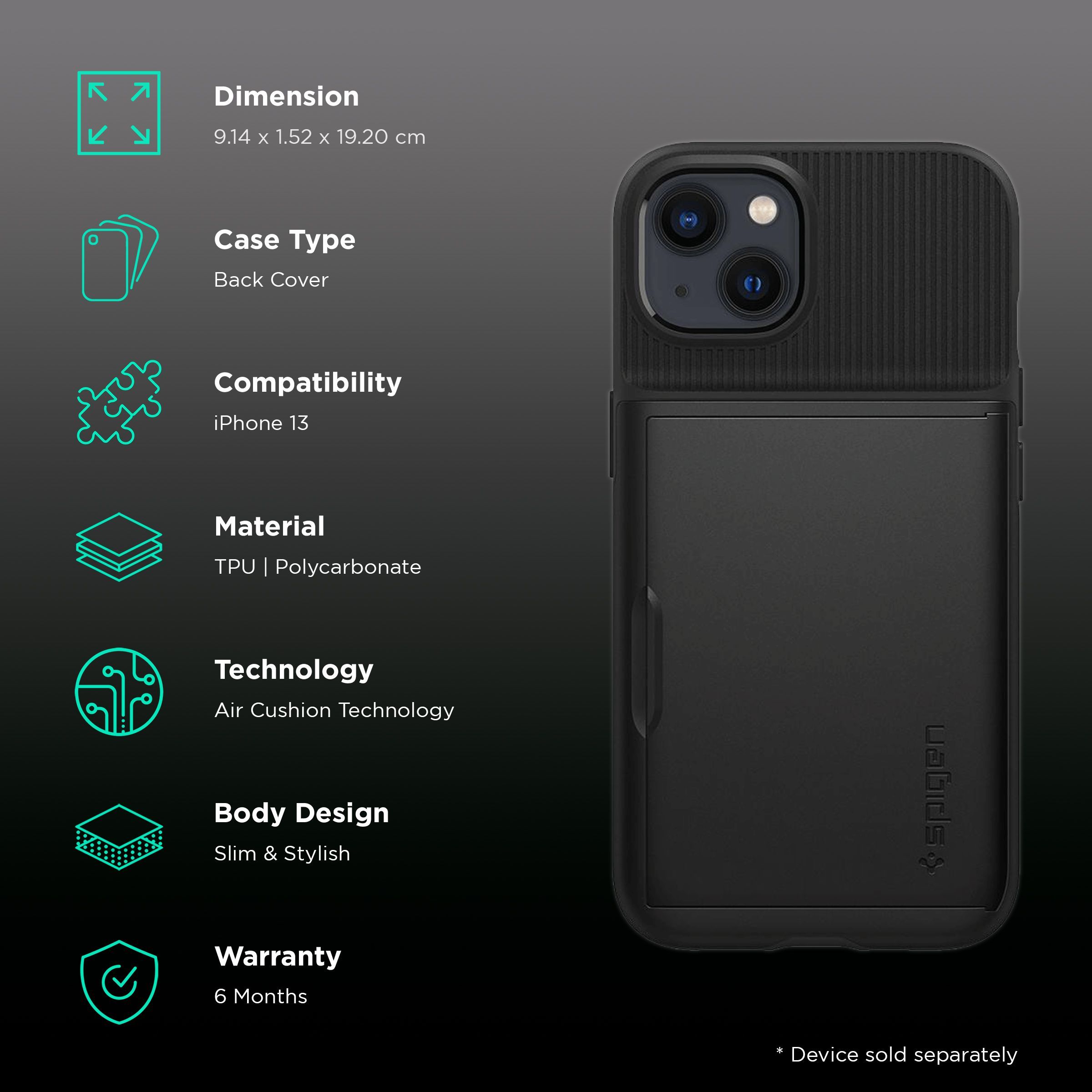spigen Slim Armor CS TPU & Polycarbonate Back Cover for Apple iPhone 13 (Air Cushion Technology, Black)_2