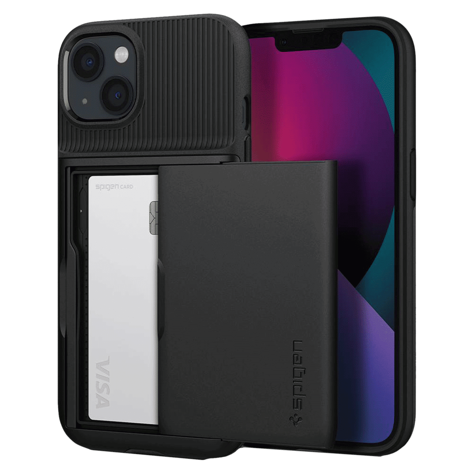 spigen Slim Armor CS TPU & Polycarbonate Back Cover for Apple iPhone 13 (Air Cushion Technology, Black)_9