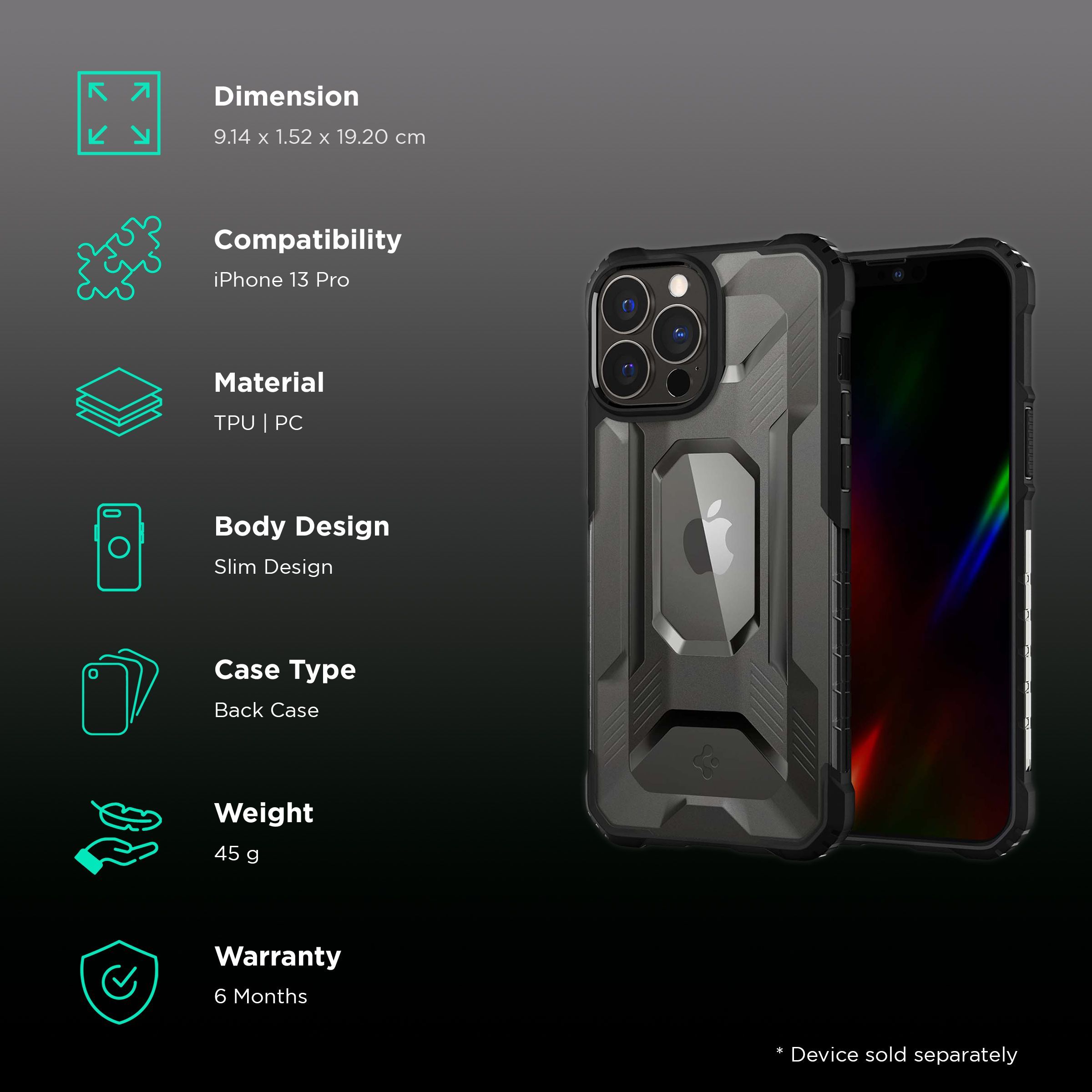 spigen Nitro Force TPU & Polycarbonate Back Cover for Apple iPhone 13 Pro (Air Cushion Technology, Matte Black)_2