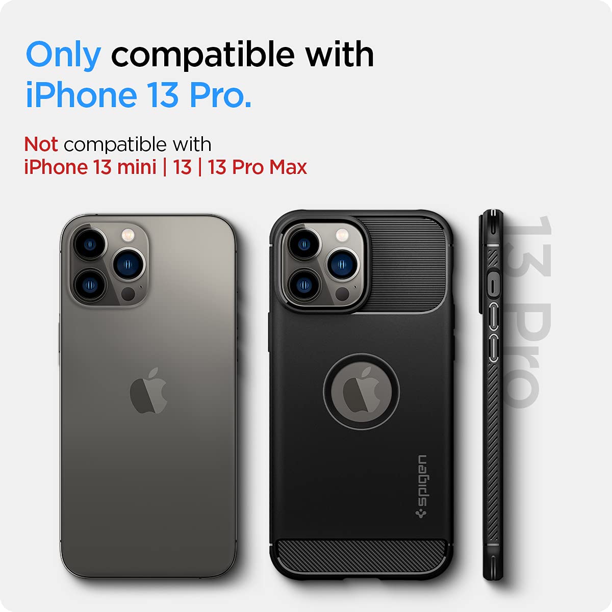 spigen Rugged Armor TPU Back Cover for Apple iPhone 13 Pro (Wireless Charging Compatible, Matte Black)_13