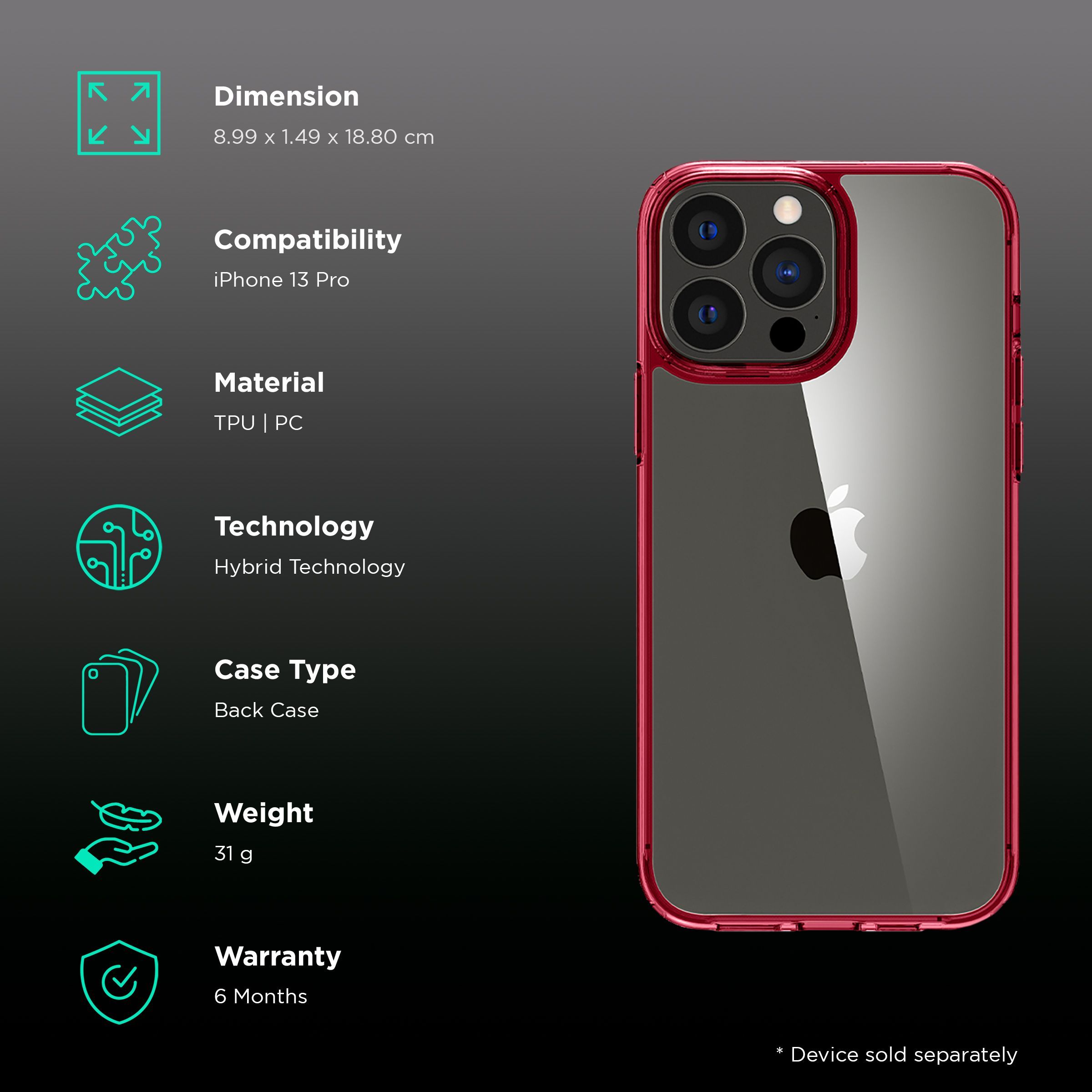 spigen Ultra Hybrid TPU Back Cover for Apple iPhone 13 Pro (Air Cushion Technology, Red Crystal)_2