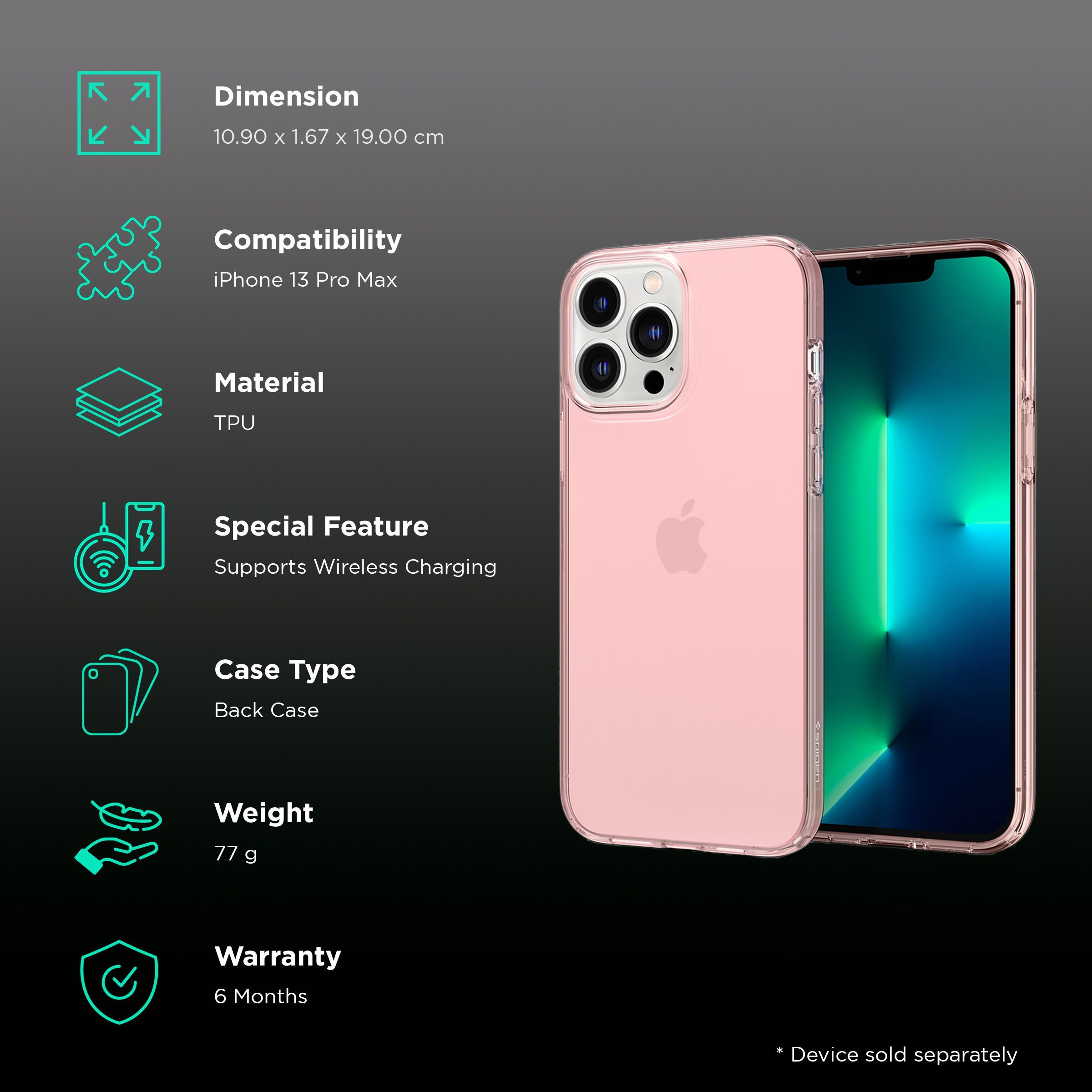 spigen Crystal Flex Soft TPU Back Cover for Apple iPhone 13 Pro Max (Wireless Charging Compatible, Rose Crystal)_2