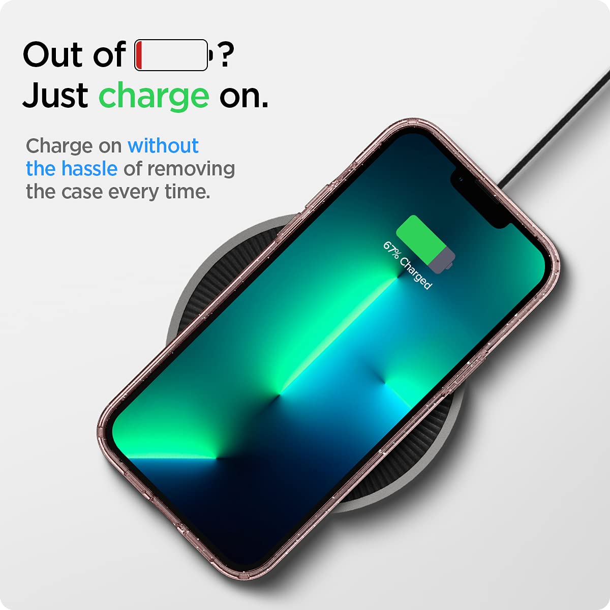 spigen Liquid Crystal Glitter TPU Back Cover for Apple iPhone 13 Pro Max (Wireless Charging Compatible, Rose Quartz)_8