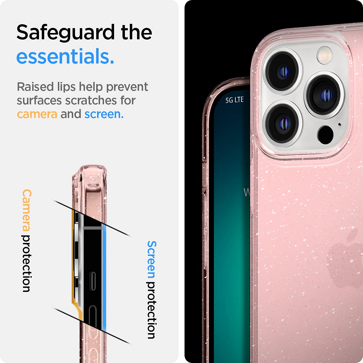 spigen Liquid Crystal Glitter TPU Back Cover for Apple iPhone 13 Pro Max (Wireless Charging Compatible, Rose Quartz)_10