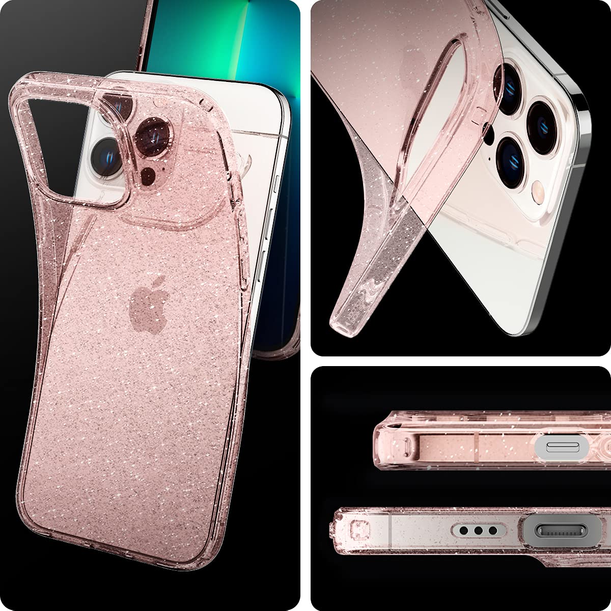 spigen Liquid Crystal Glitter TPU Back Cover for Apple iPhone 13 Pro Max (Wireless Charging Compatible, Rose Quartz)_5
