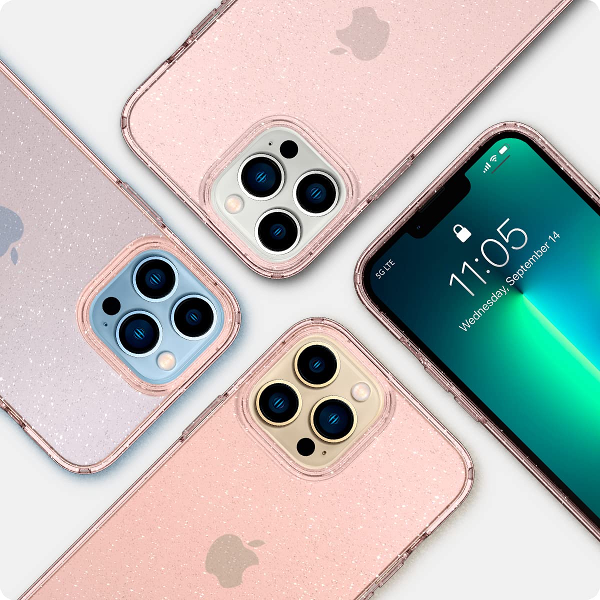 spigen Liquid Crystal Glitter TPU Back Cover for Apple iPhone 13 Pro Max (Wireless Charging Compatible, Rose Quartz)_6