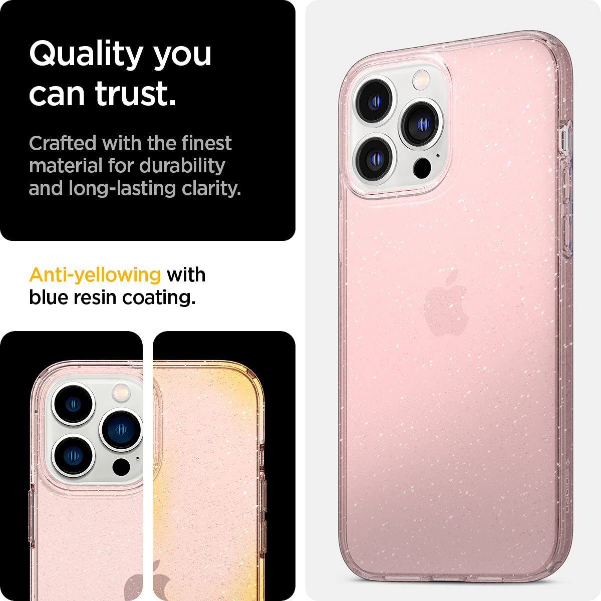 spigen Liquid Crystal Glitter TPU Back Cover for Apple iPhone 13 Pro Max (Wireless Charging Compatible, Rose Quartz)_7