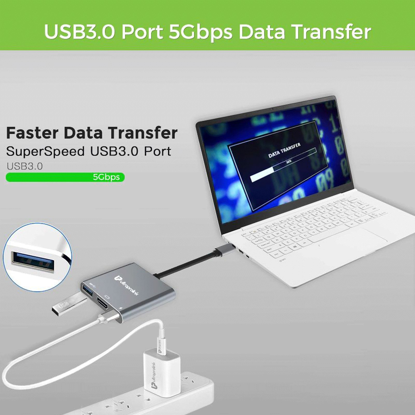 UltraProlink Smart Hub 3-in-1 USB 3.0 Type C to USB 3.0 Type C, USB 3.0 Type A, HDMI Type A USB Hub (Broad Compatibility, Grey) UltraProlink Smart Hub 3-in-1 USB 3.0 Type C to USB 3.0 Type C, USB 3.0 Type A, HDMI Type A USB Hub (Broad Compatibility, Grey)_7