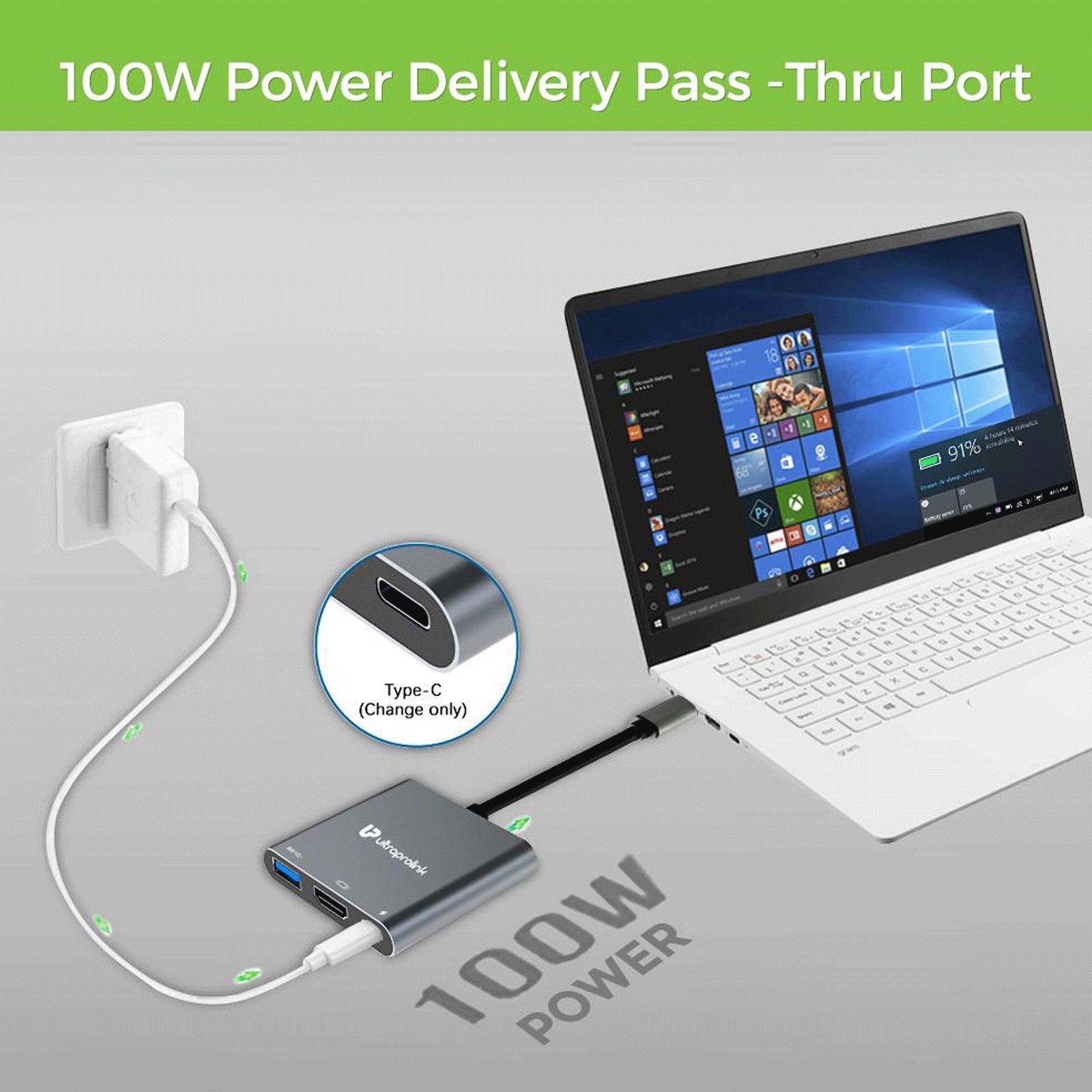 UltraProlink Smart Hub 3-in-1 USB 3.0 Type C to USB 3.0 Type C, USB 3.0 Type A, HDMI Type A USB Hub (Broad Compatibility, Grey) UltraProlink Smart Hub 3-in-1 USB 3.0 Type C to USB 3.0 Type C, USB 3.0 Type A, HDMI Type A USB Hub (Broad Compatibility, Grey)_5