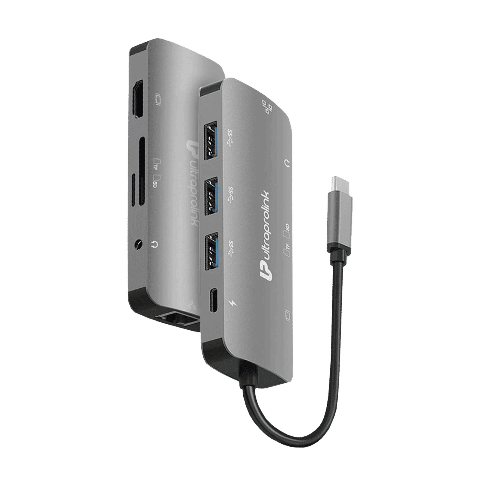 UltraProlink Slimport 4C 9-in-1 USB 3.1 Type C to HDMI Type A, USB 3.0 Type A, USB Type C, SD Card Slot, TF Card Reader, RJ45, 3.5mm Stereo USB Hub (Faster Data Transfer, Grey)_1