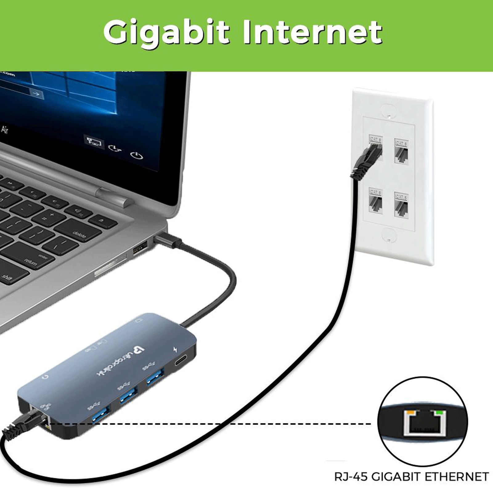 UltraProlink Slimport 4C 9-in-1 USB 3.1 Type C to HDMI Type A, USB 3.0 Type A, USB Type C, SD Card Slot, TF Card Reader, RJ45, 3.5mm Stereo USB Hub (Faster Data Transfer, Grey)_6