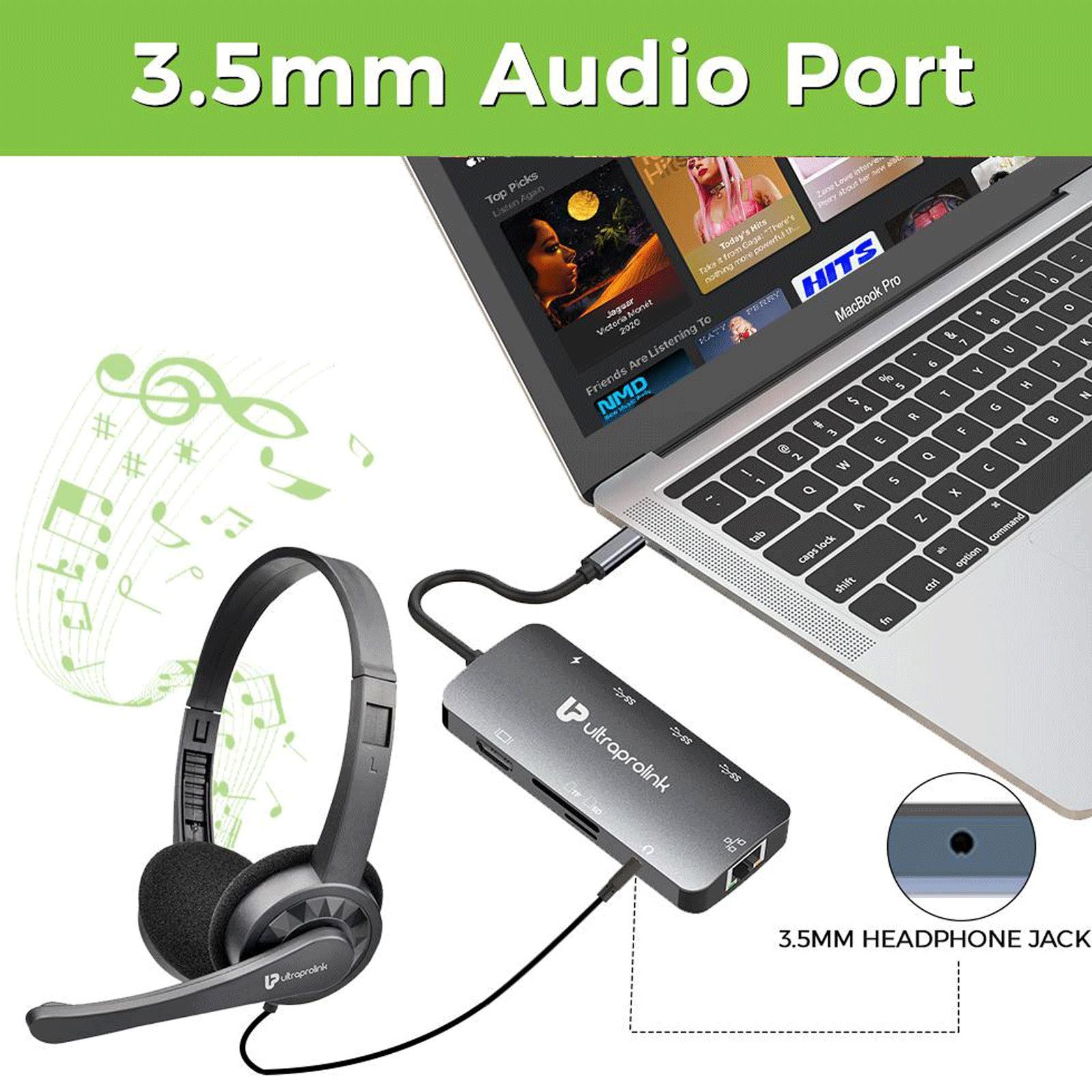 UltraProlink Slimport 4C 9-in-1 USB 3.1 Type C to HDMI Type A, USB 3.0 Type A, USB Type C, SD Card Slot, TF Card Reader, RJ45, 3.5mm Stereo USB Hub (Faster Data Transfer, Grey)_4