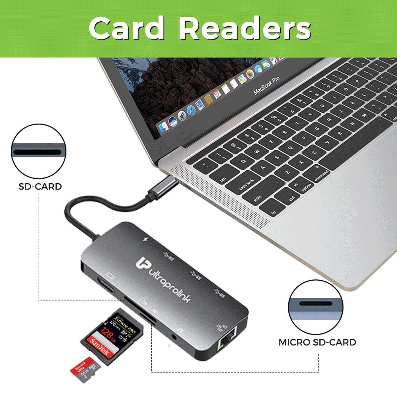 UltraProlink Slimport 4C 9-in-1 USB 3.1 Type C to HDMI Type A, USB 3.0 Type A, USB Type C, SD Card Slot, TF Card Reader, RJ45, 3.5mm Stereo USB Hub (Faster Data Transfer, Grey)_5