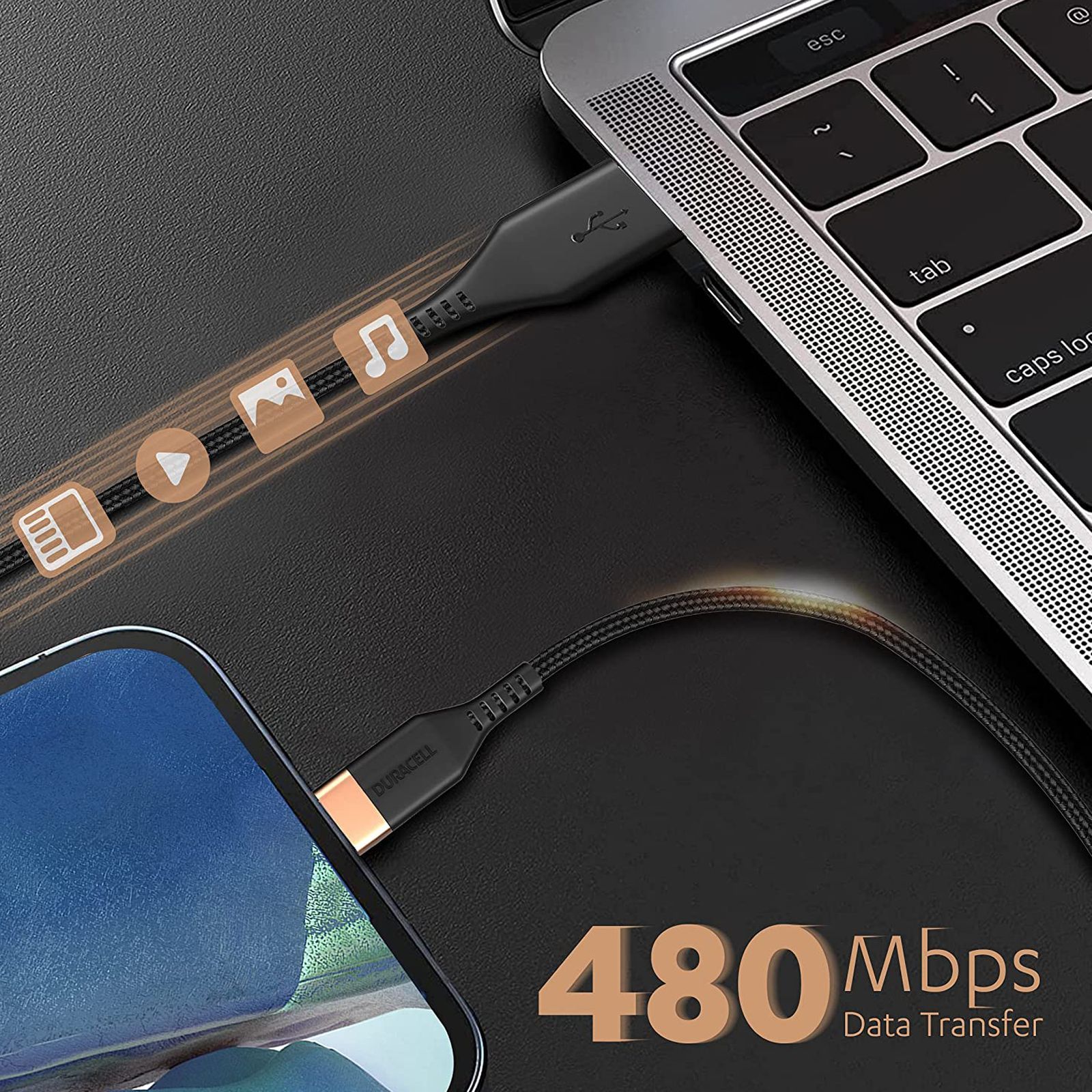 DURACELL Type A to Type B 3.96 Feet (1.2 M) Cable (Tangle-free Design, Black)_4