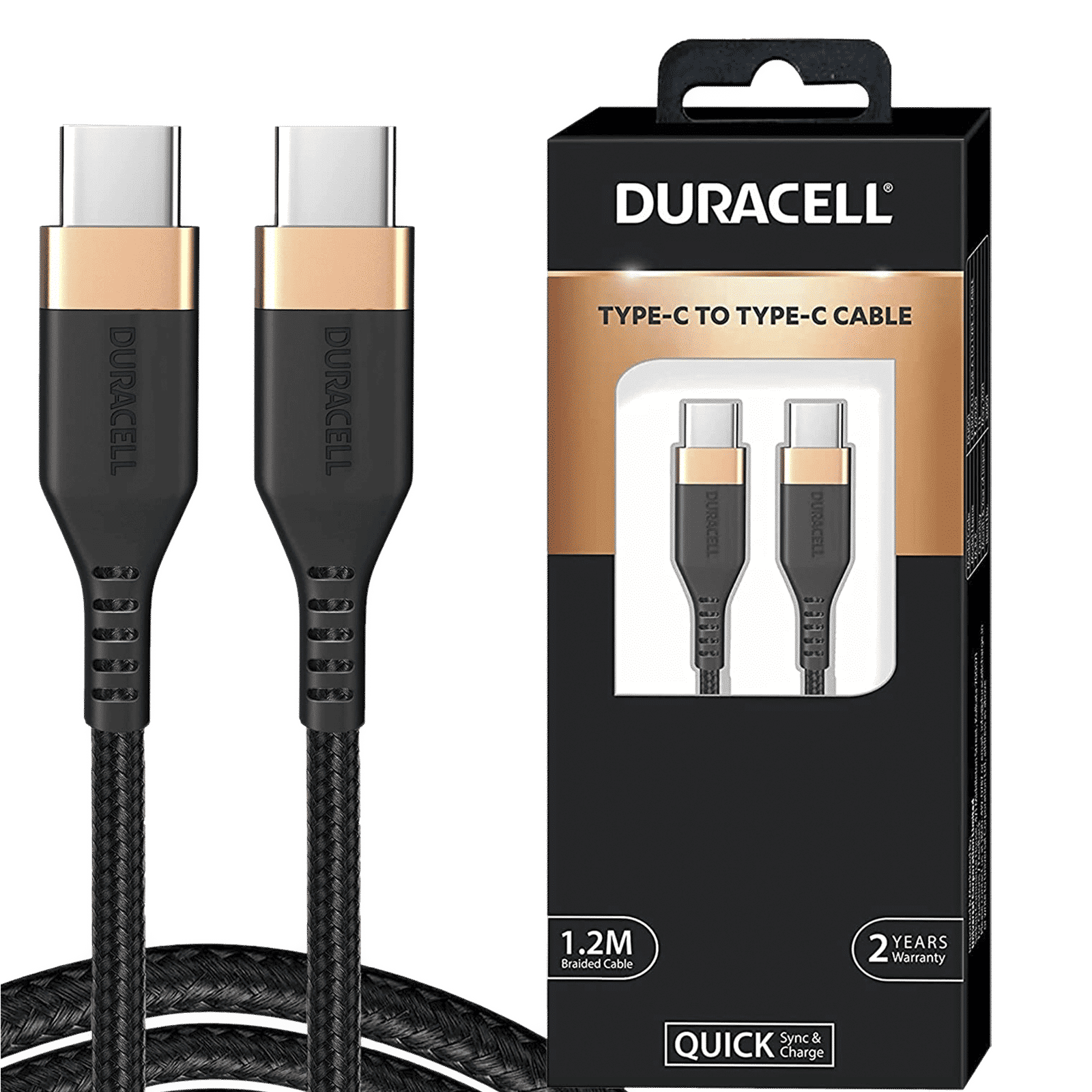 DURACELL Type C to Type C 3.93 Feet (1.2M) Cable (Sync & Charge, Black)_1