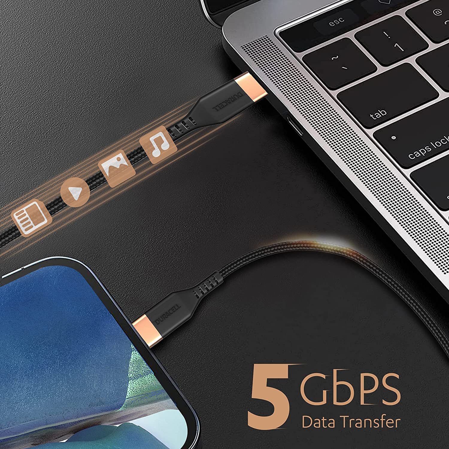 DURACELL Type C to Type C 3.93 Feet (1.2M) Cable (Sync & Charge, Black)_6