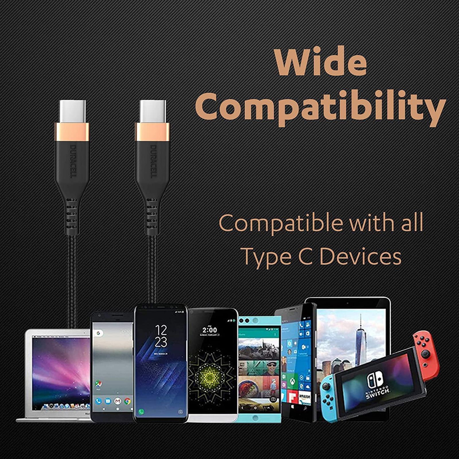 DURACELL Type C to Type C 3.93 Feet (1.2M) Cable (Sync & Charge, Black)_4