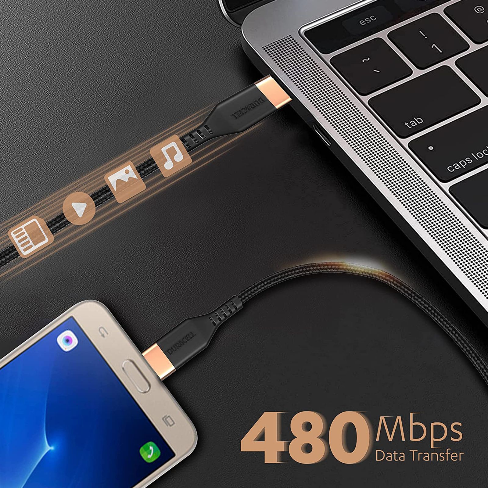 DURACELL Type C to Type B 3.96 Feet (1.2 M) Cable (Tangle-free Design, Black)_4